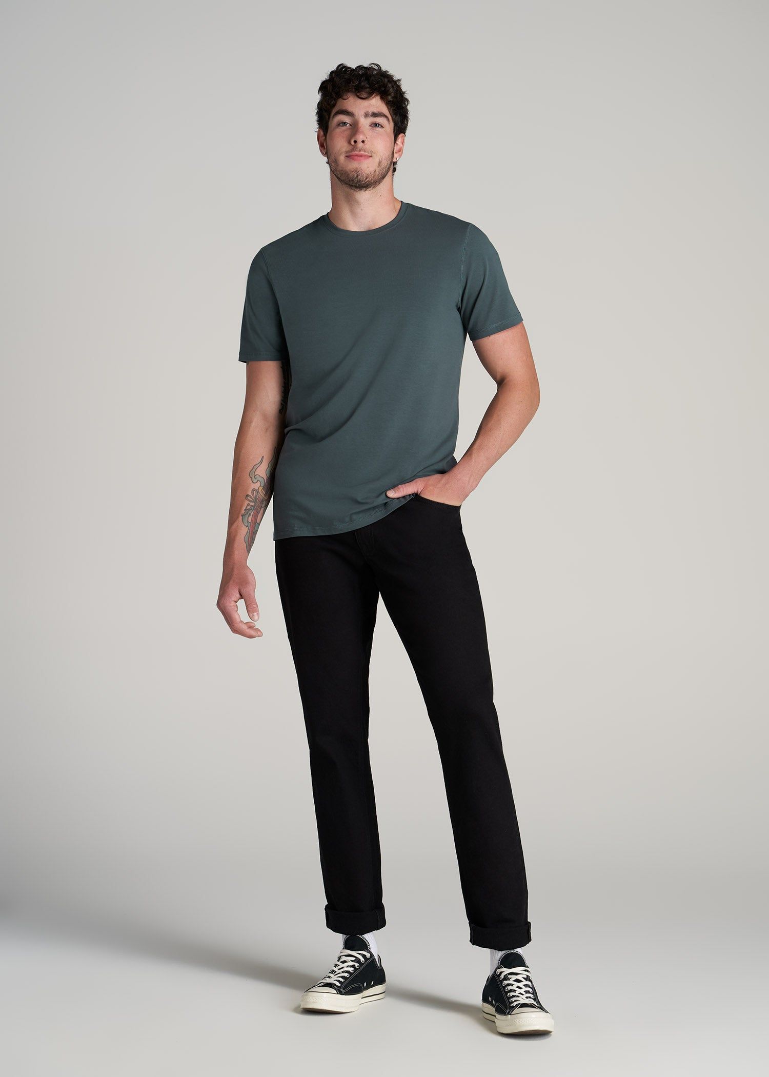 The Essential REGULAR-FIT Crew-Neck Men's Tall Tees in Dark Cyan sold by American Tall product image thumbnail 4
