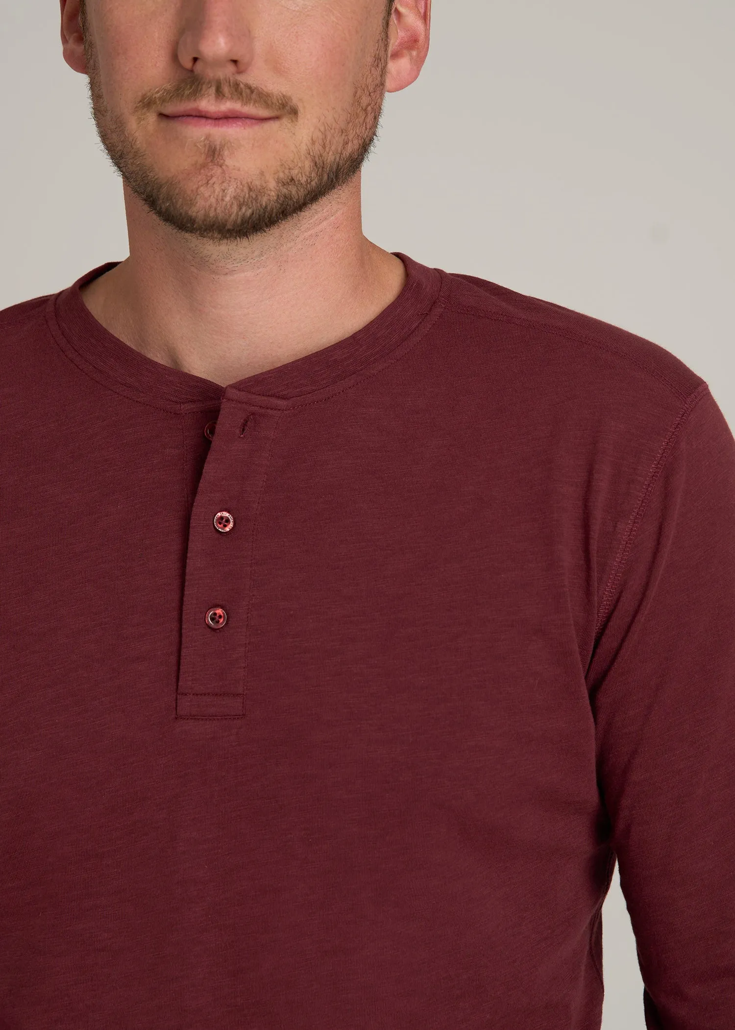 Men's Tall Three Button Long Sleeve Slub Henley in Red Ochre sold by American Tall product image thumbnail 2