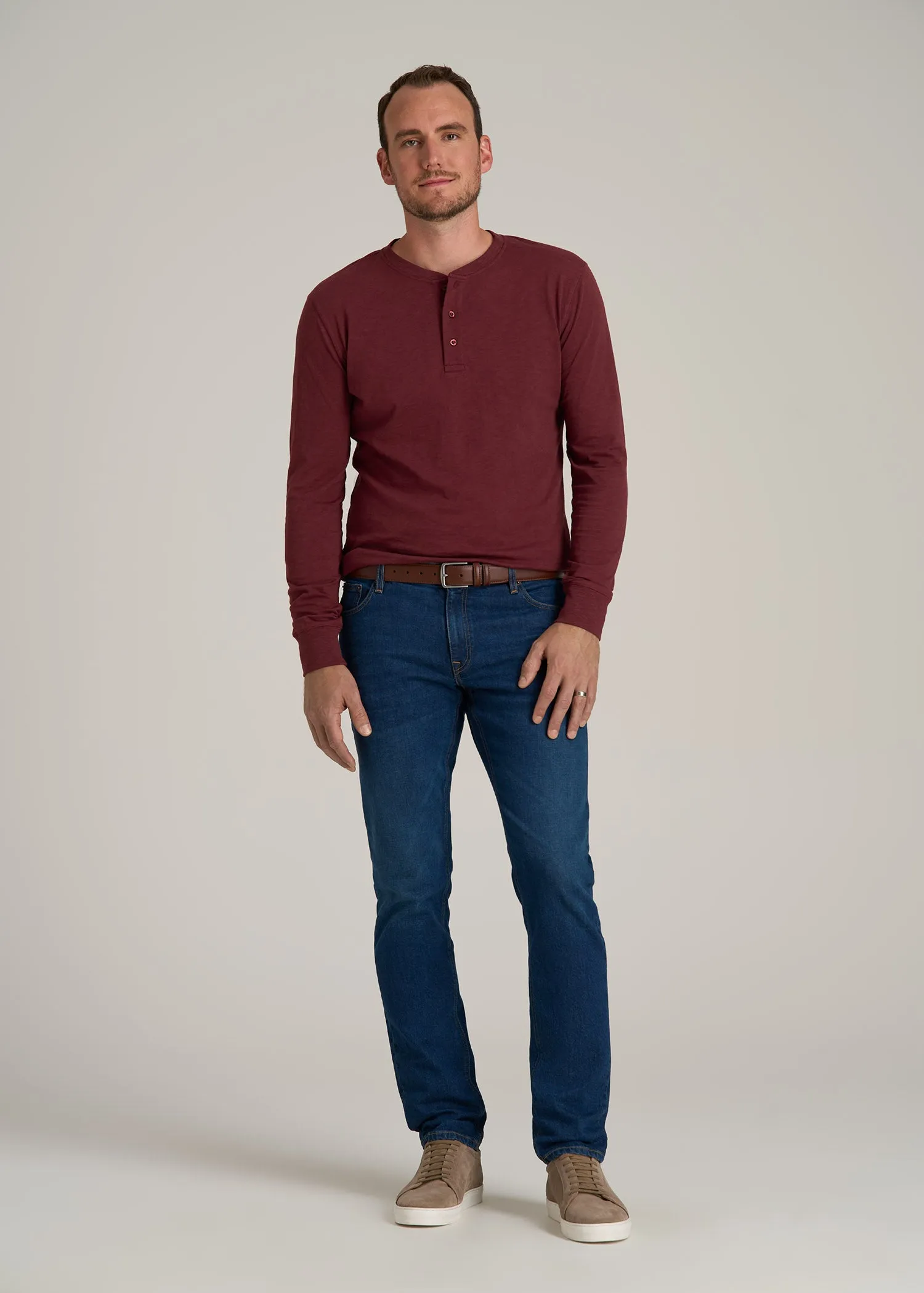 Men's Tall Three Button Long Sleeve Slub Henley in Red Ochre sold by American Tall product image thumbnail 4
