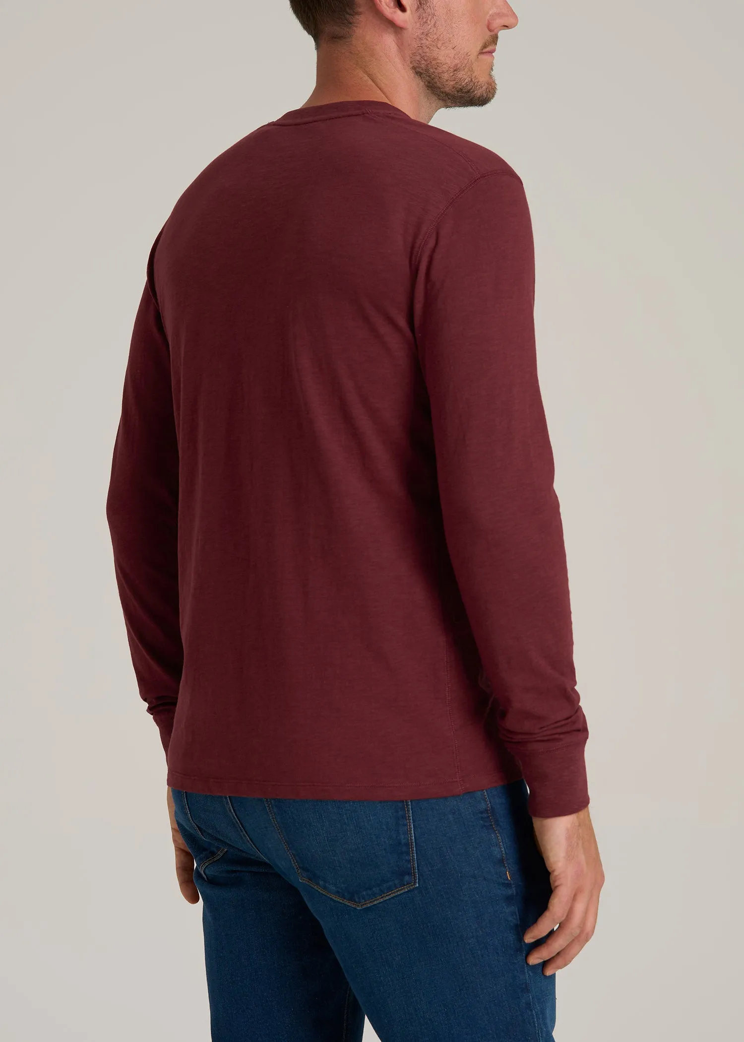 Men's Tall Three Button Long Sleeve Slub Henley in Red Ochre sold by American Tall product image thumbnail 5