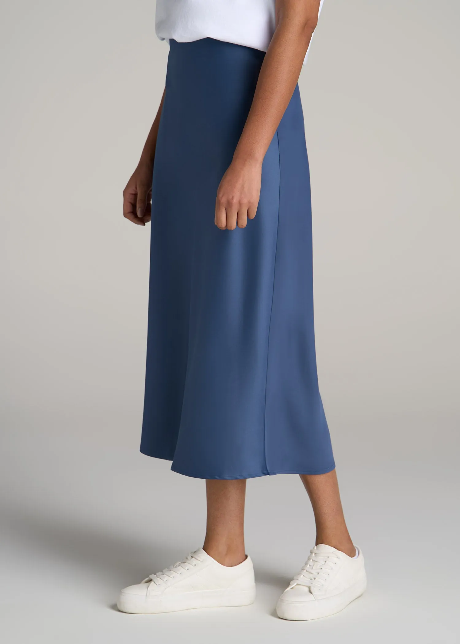 Pull-On Satin Midi Skirt for Tall Women in Steel Blue sold by American Tall product image thumbnail 3