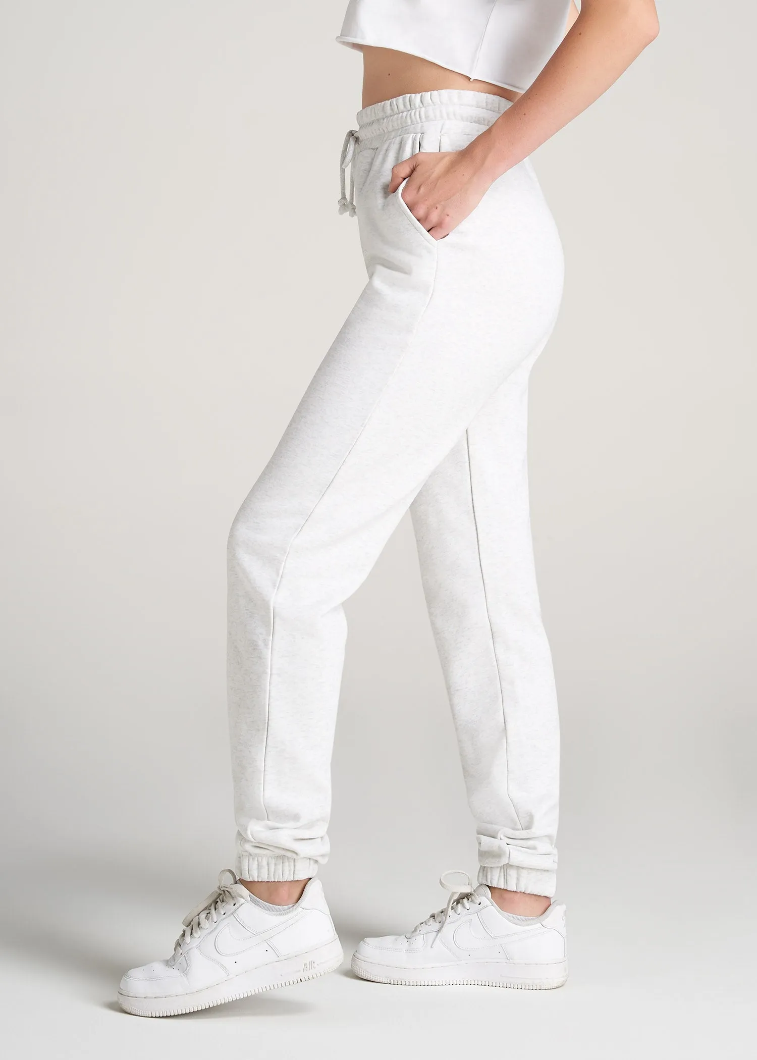 Wearever Fleece Slim Fit High-Waisted Garment Dye Sweatpants for Tall Women in Heather Cloud White sold by American Tall product image thumbnail 4