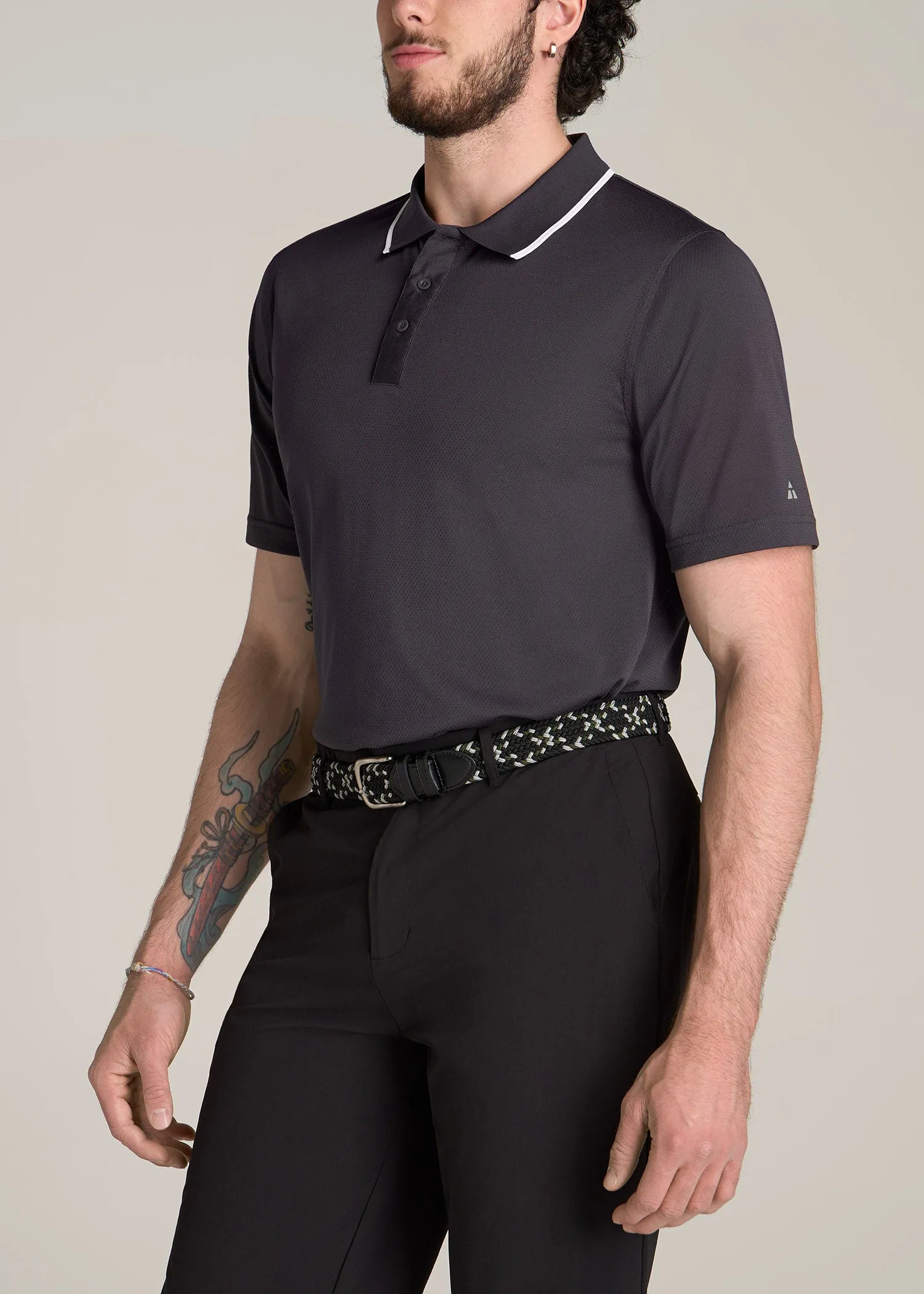 A.T. Performance Tipped Golf Polo for Tall Men in Charcoal sold by American Tall product image thumbnail 3