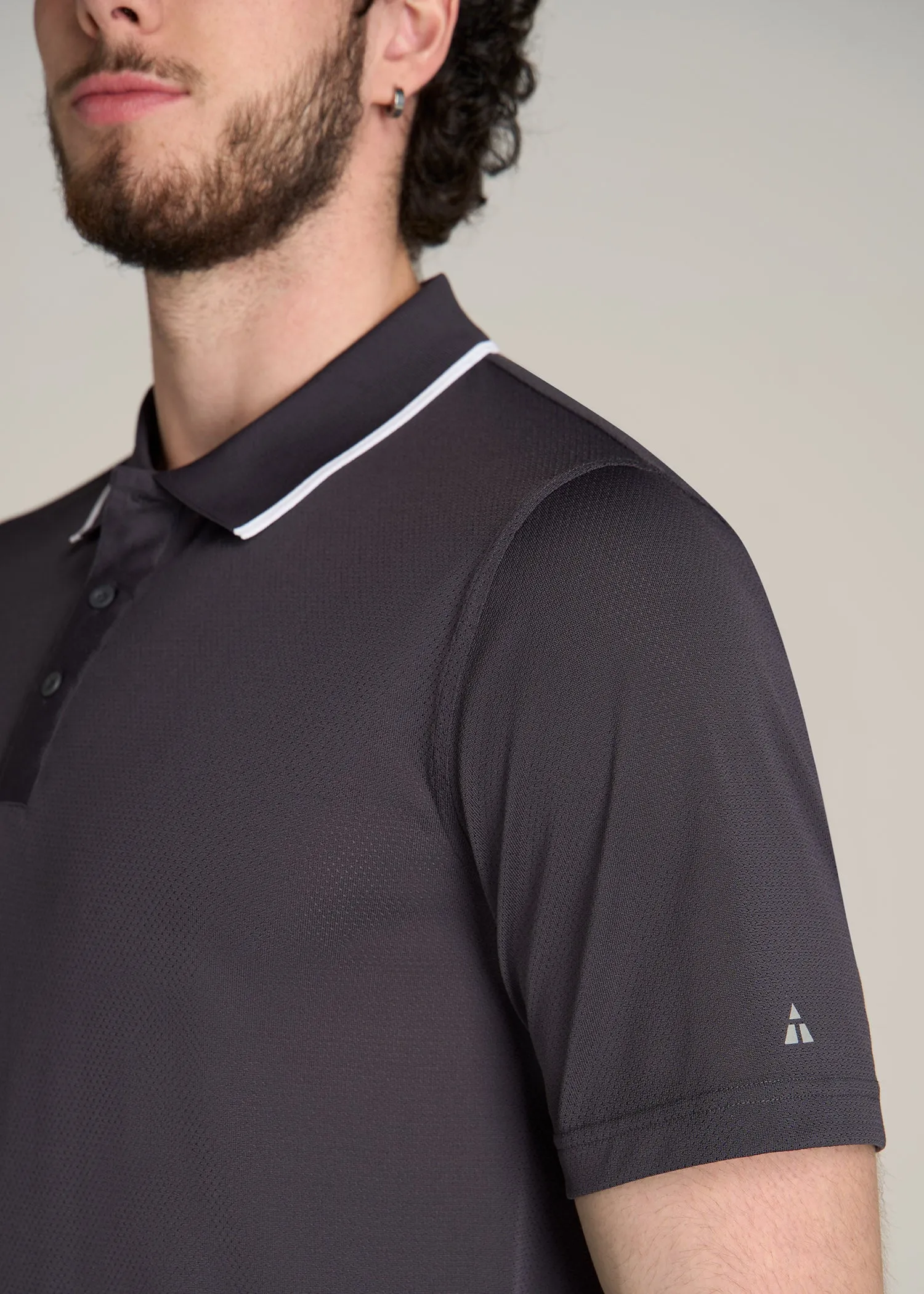A.T. Performance Tipped Golf Polo for Tall Men in Charcoal sold by American Tall product image thumbnail 2