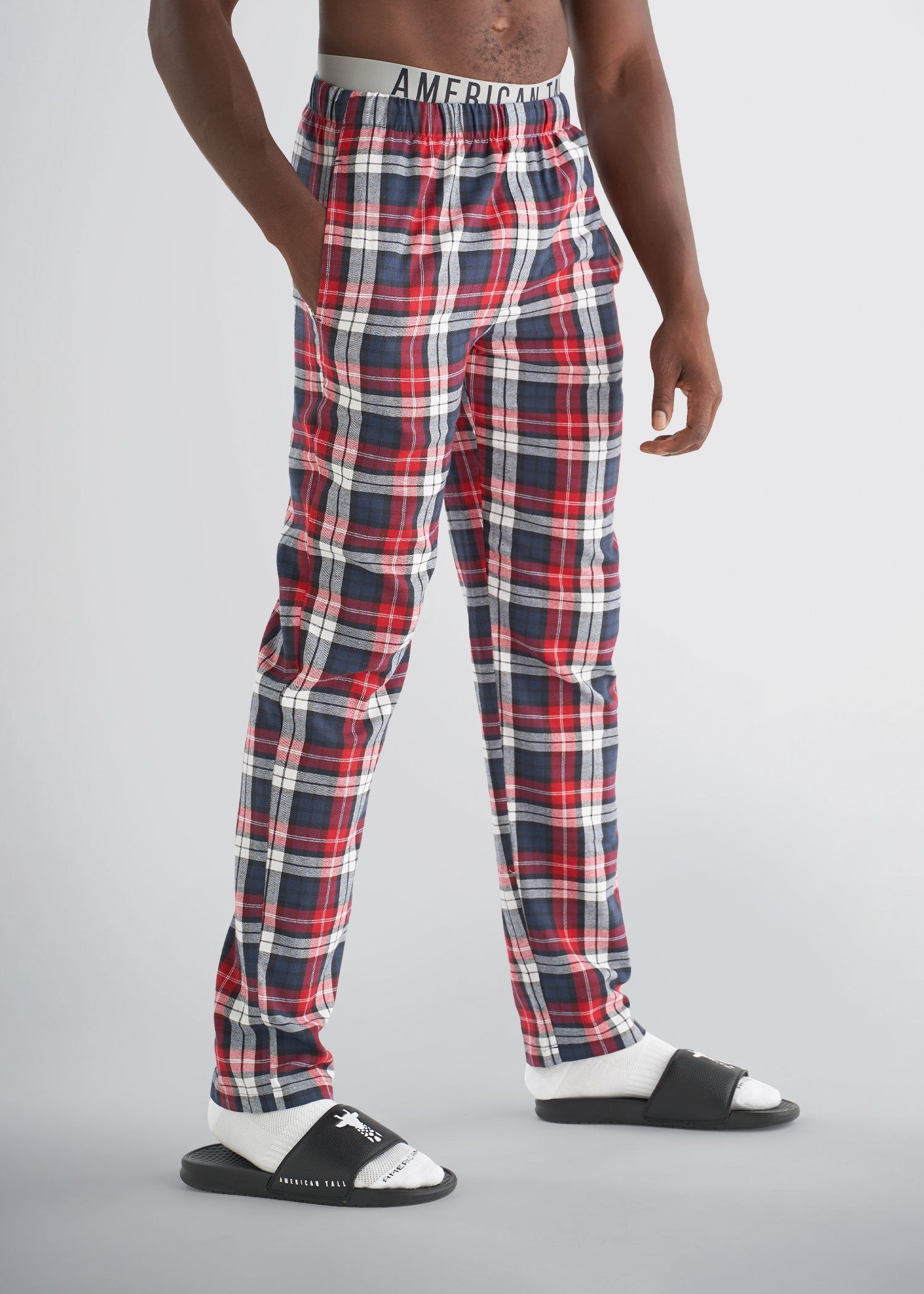Plaid Pajama Pants for Tall Men in Red & Navy Plaid sold by American Tall product image thumbnail 3