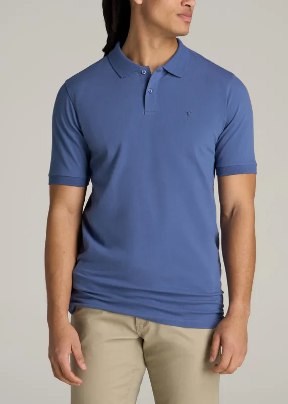 Men's Tall Classic Polo with Embroidered Logo in Steel Blue sold by American Tall