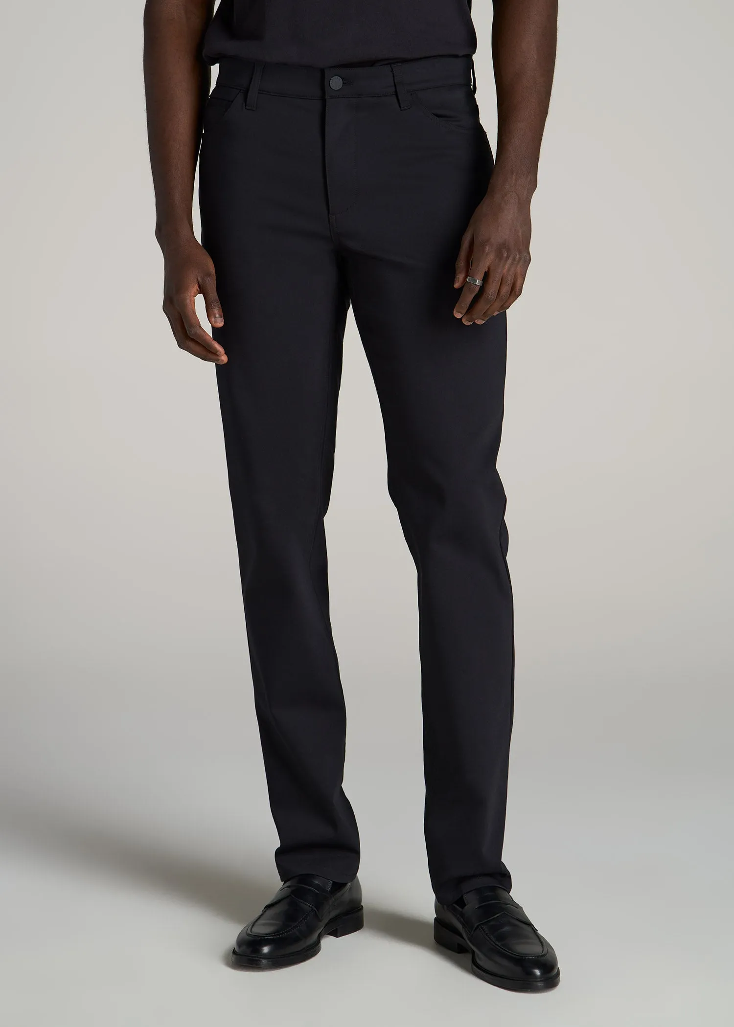 365 Stretch 5-Pocket TAPERED Pants for Tall Men in Black sold by American Tall