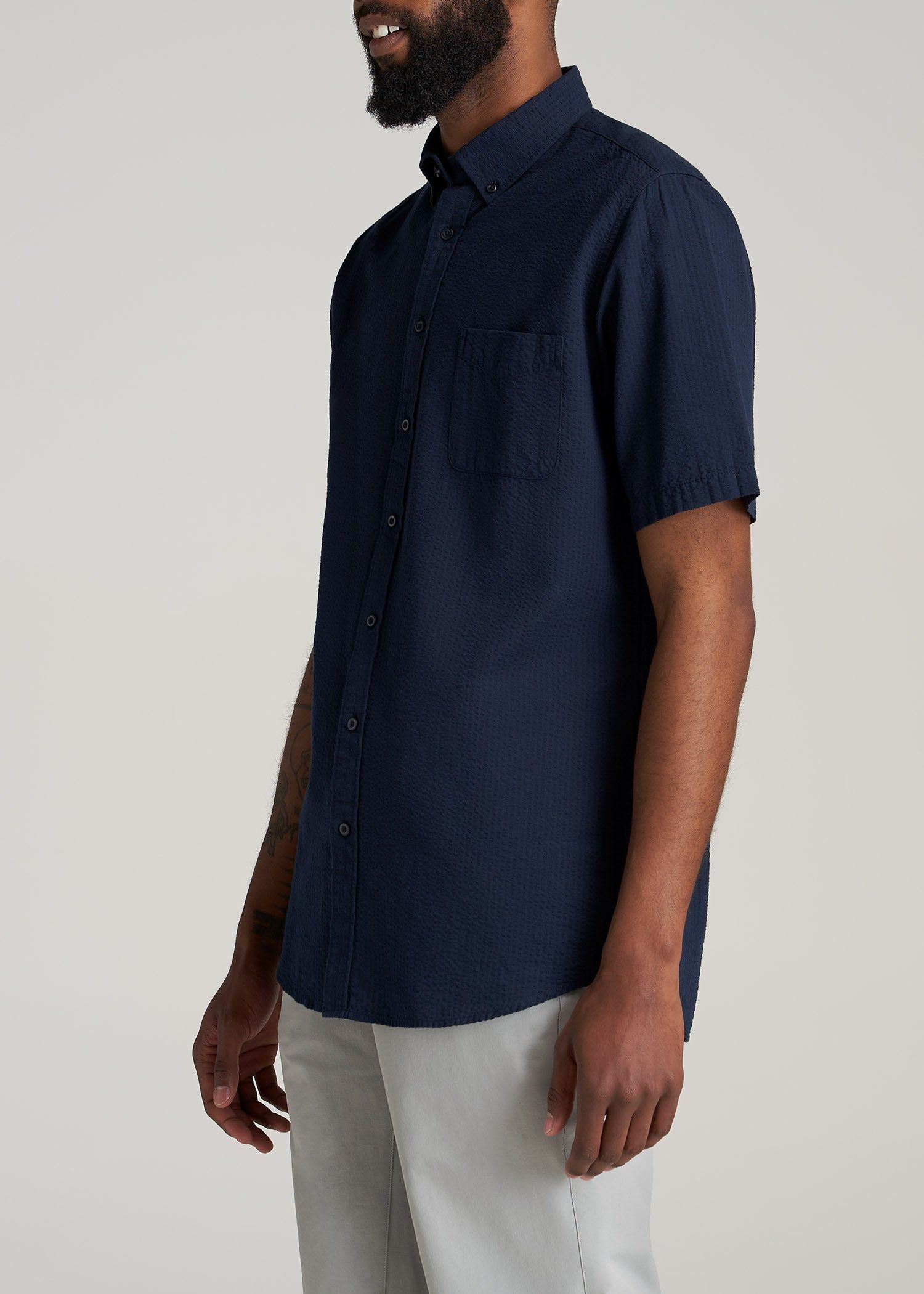 Seersucker Tall Men's Short Sleeve Shirt in Navy sold by American Tall product image thumbnail 3