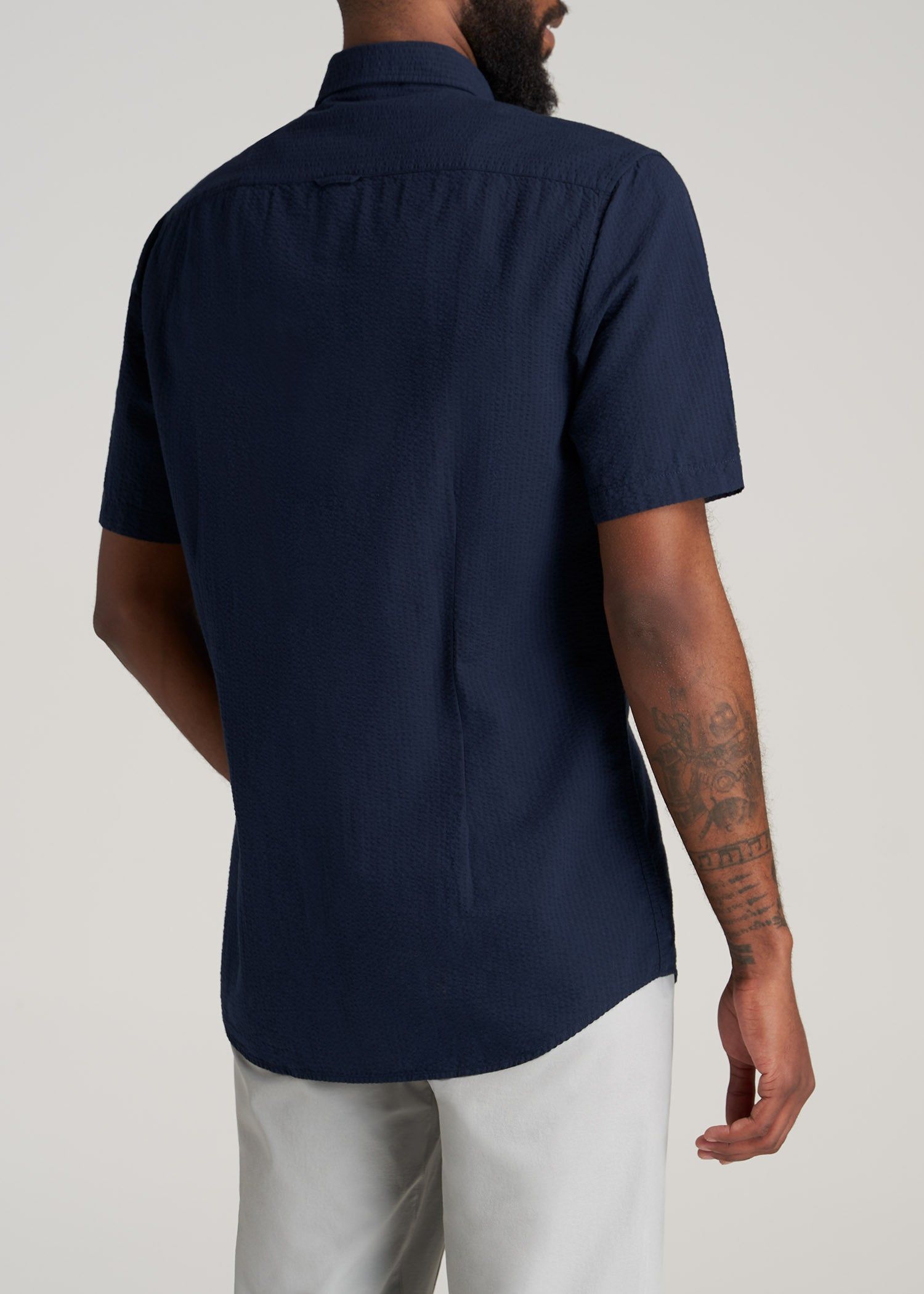 Seersucker Tall Men's Short Sleeve Shirt in Navy sold by American Tall product image thumbnail 5