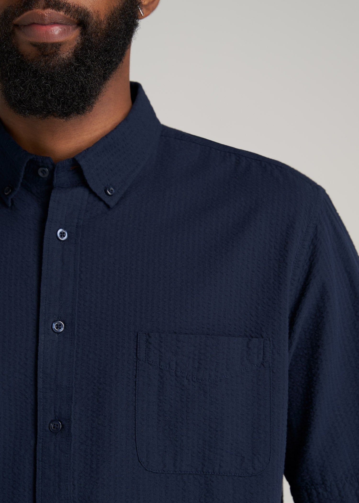 Seersucker Tall Men's Short Sleeve Shirt in Navy sold by American Tall product image thumbnail 2