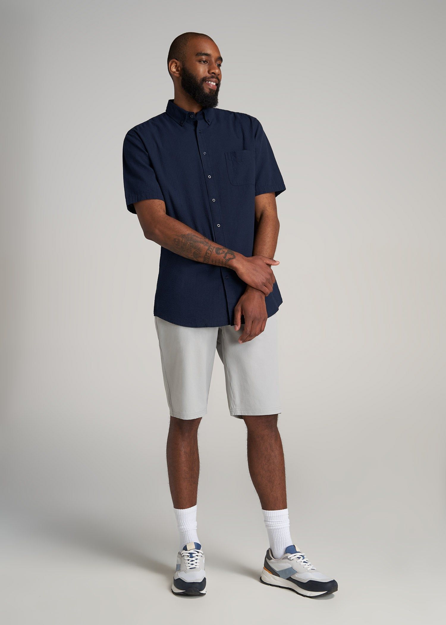 Seersucker Tall Men's Short Sleeve Shirt in Navy sold by American Tall product image thumbnail 4