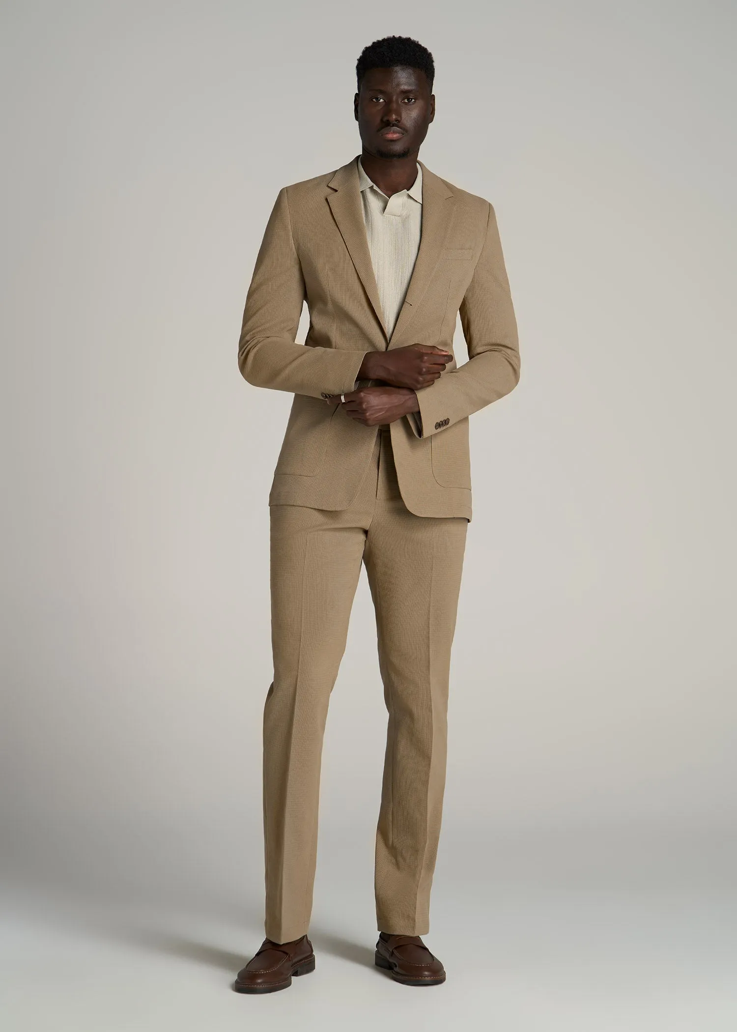 Textured Garment Washed Stretch Cotton Blazer for Tall Men in Desert Khaki sold by American Tall product image thumbnail 4