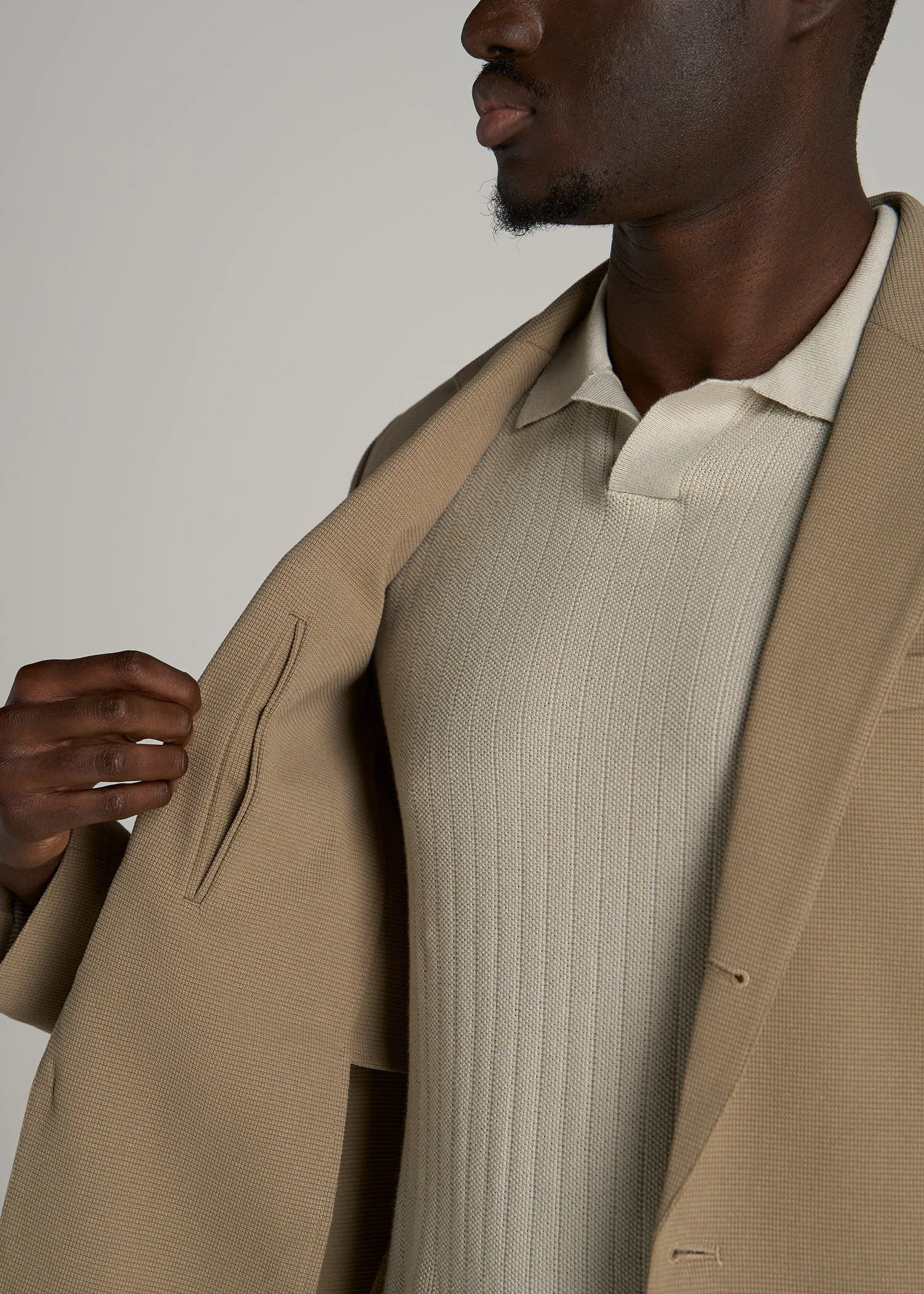 Textured Garment Washed Stretch Cotton Blazer for Tall Men in Desert Khaki sold by American Tall product image thumbnail 2