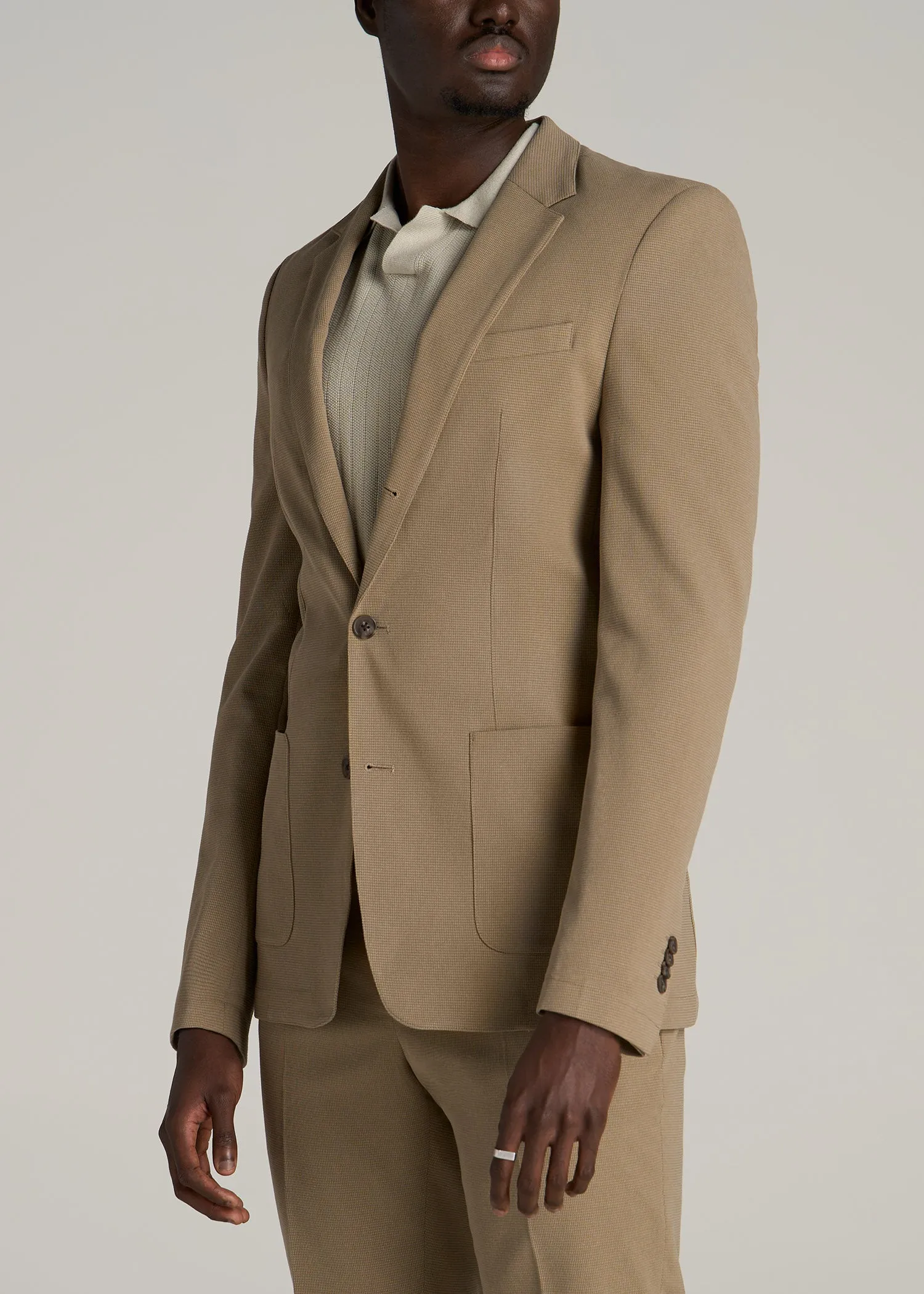 Textured Garment Washed Stretch Cotton Blazer for Tall Men in Desert Khaki sold by American Tall product image thumbnail 3