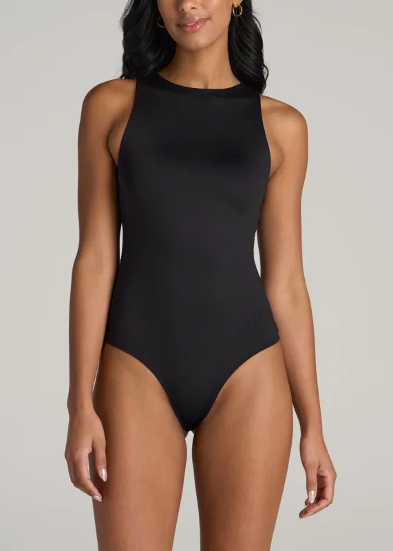 High Crewneck Sleeveless Bodysuit for Tall Women in Black sold by American Tall