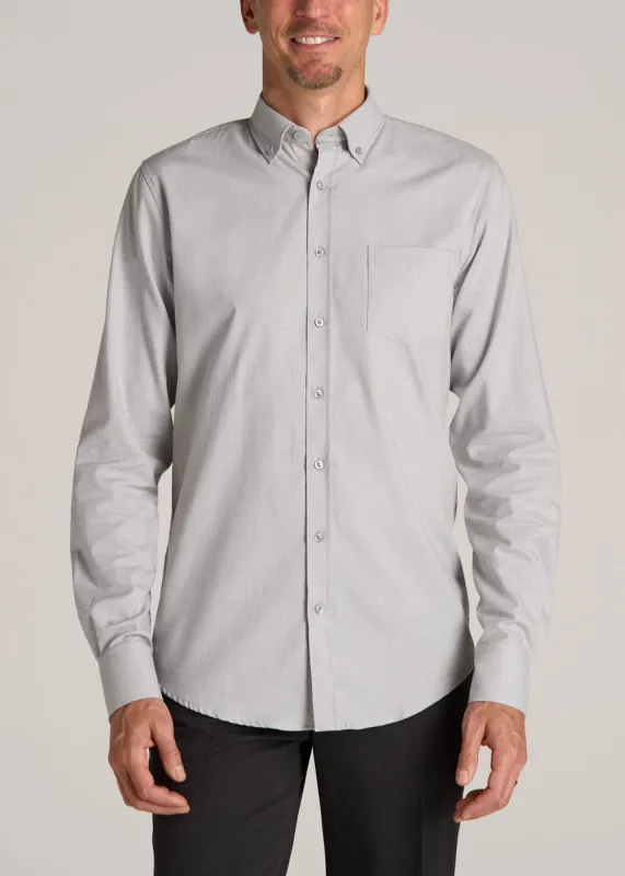 Soft-Wash Button-Up Shirt for Tall Men in Light Grey Dobby sold by American Tall