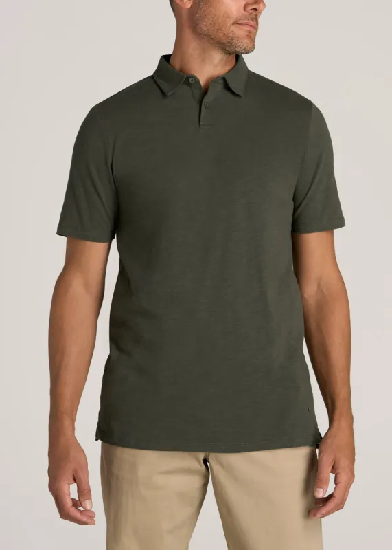 Slub Self Collar Tall Polo Shirt in Dark Olive Green sold by American Tall