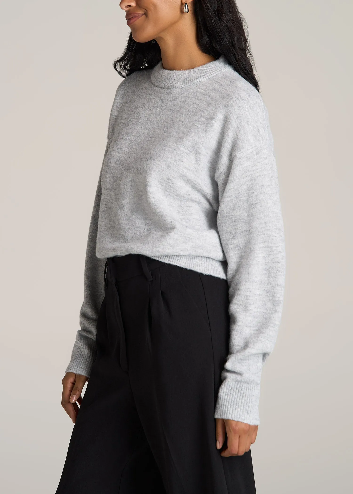 Relaxed Crewneck Wool Blend Sweater for Tall Women in Grey Mix sold by American Tall product image thumbnail 3