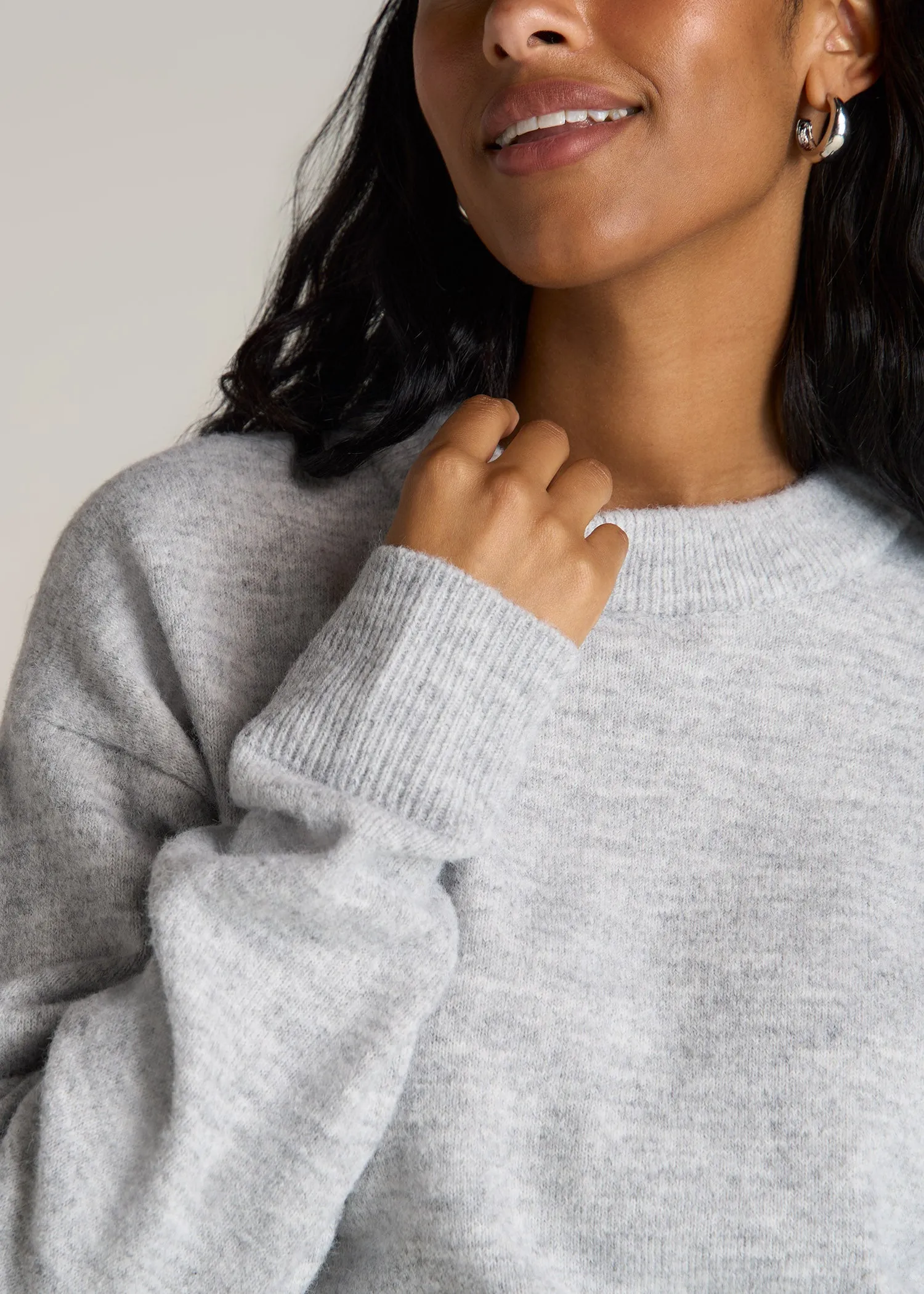Relaxed Crewneck Wool Blend Sweater for Tall Women in Grey Mix sold by American Tall product image thumbnail 2