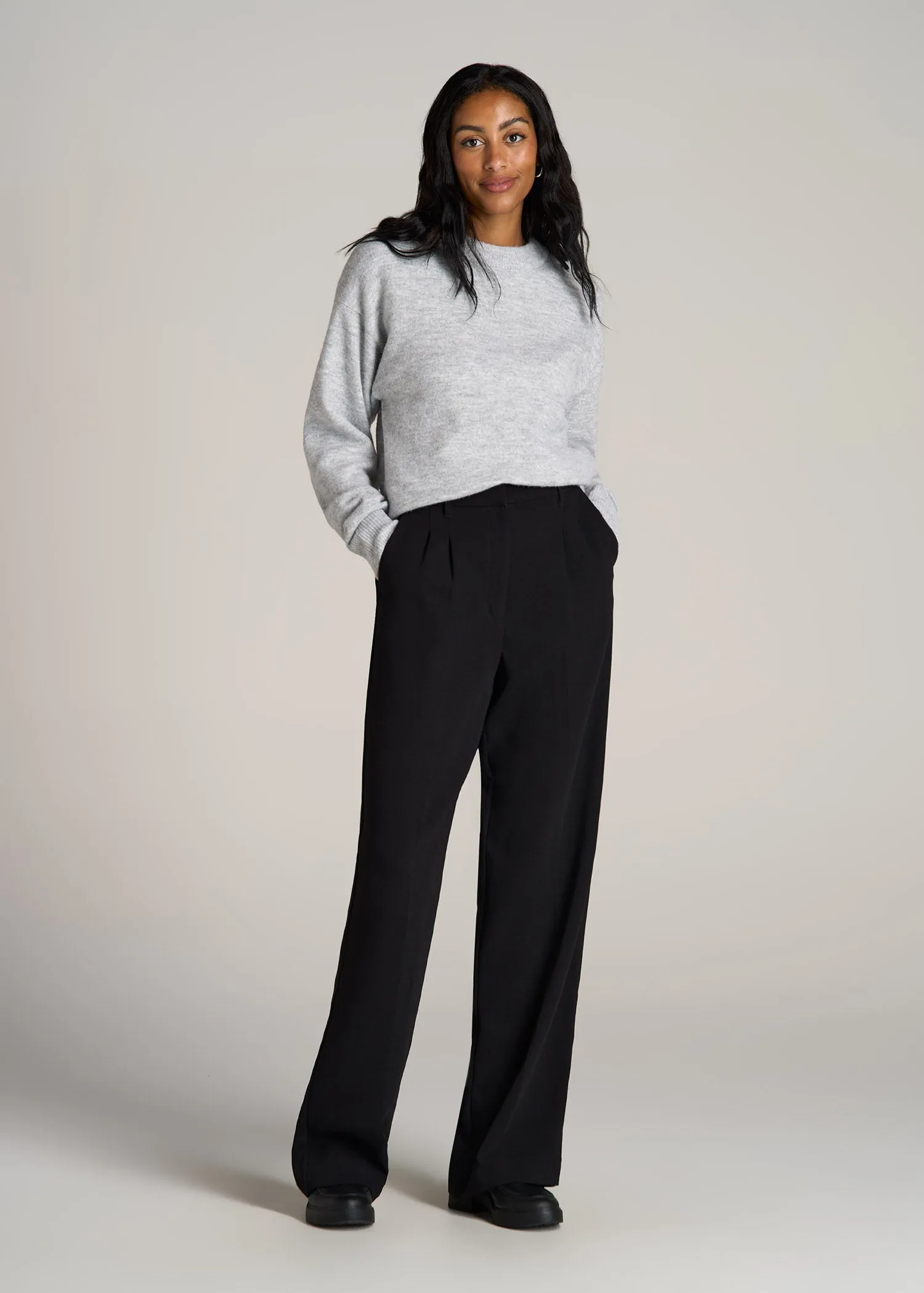 Relaxed Crewneck Wool Blend Sweater for Tall Women in Grey Mix sold by American Tall product image thumbnail 5