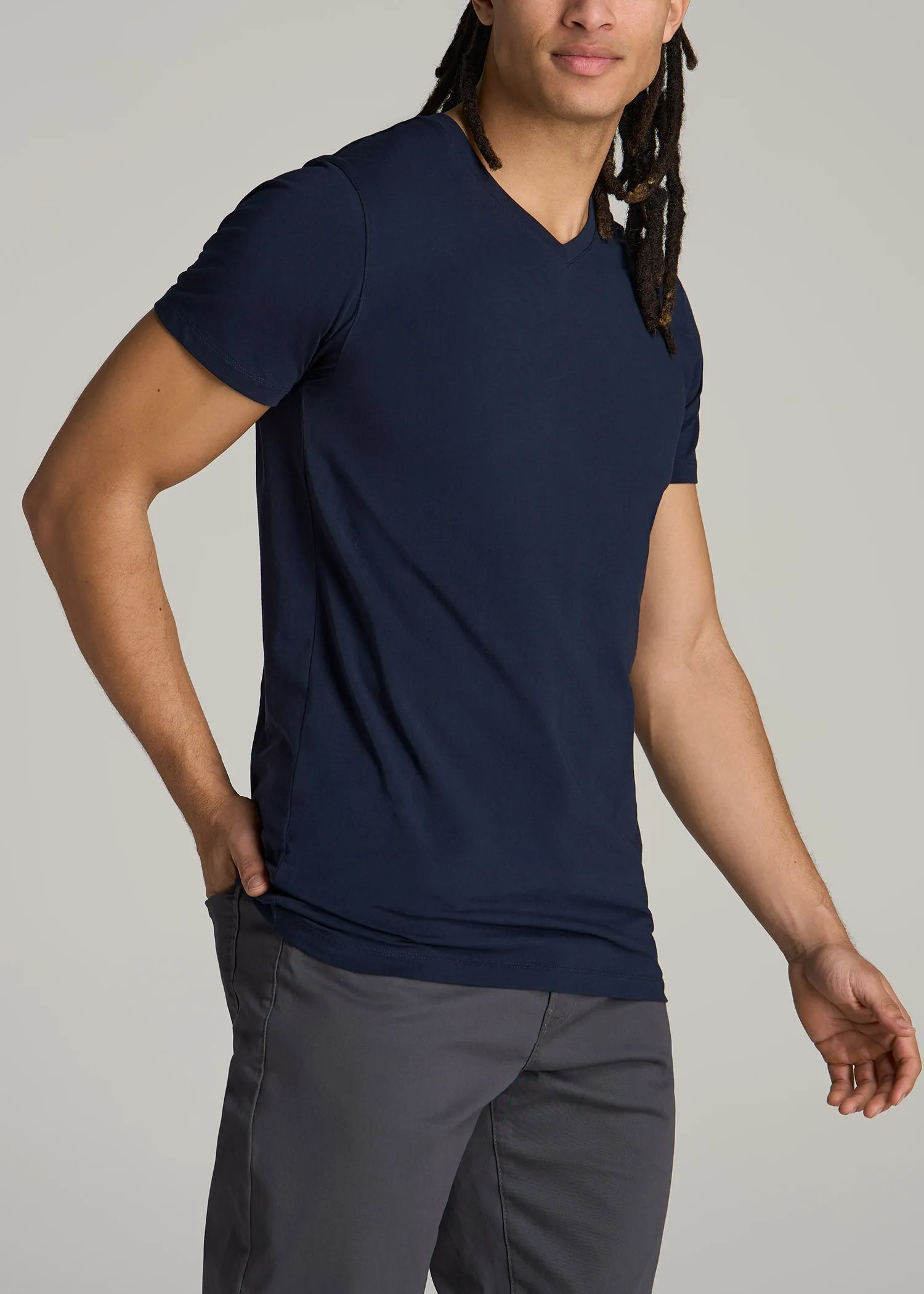 The Essential MODERN-FIT V-Neck Tee for Tall Men in True Navy sold by American Tall product image thumbnail 3