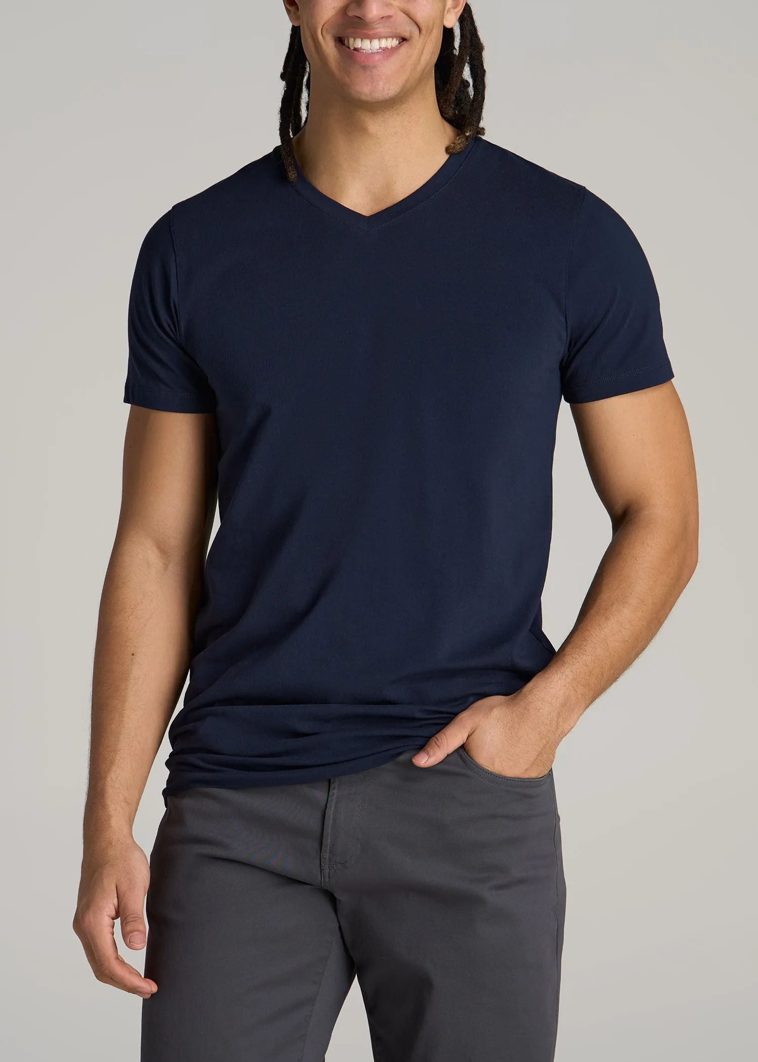 The Essential MODERN-FIT V-Neck Tee for Tall Men in True Navy sold by American Tall