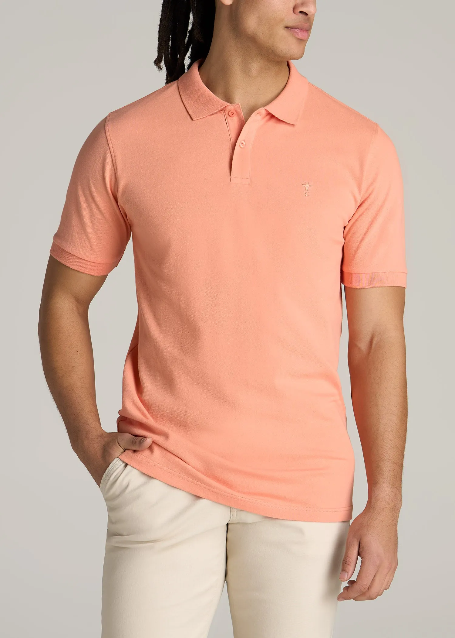 Men's Tall Classic Polo with Embroidered Logo in Apricot Crush sold by American Tall