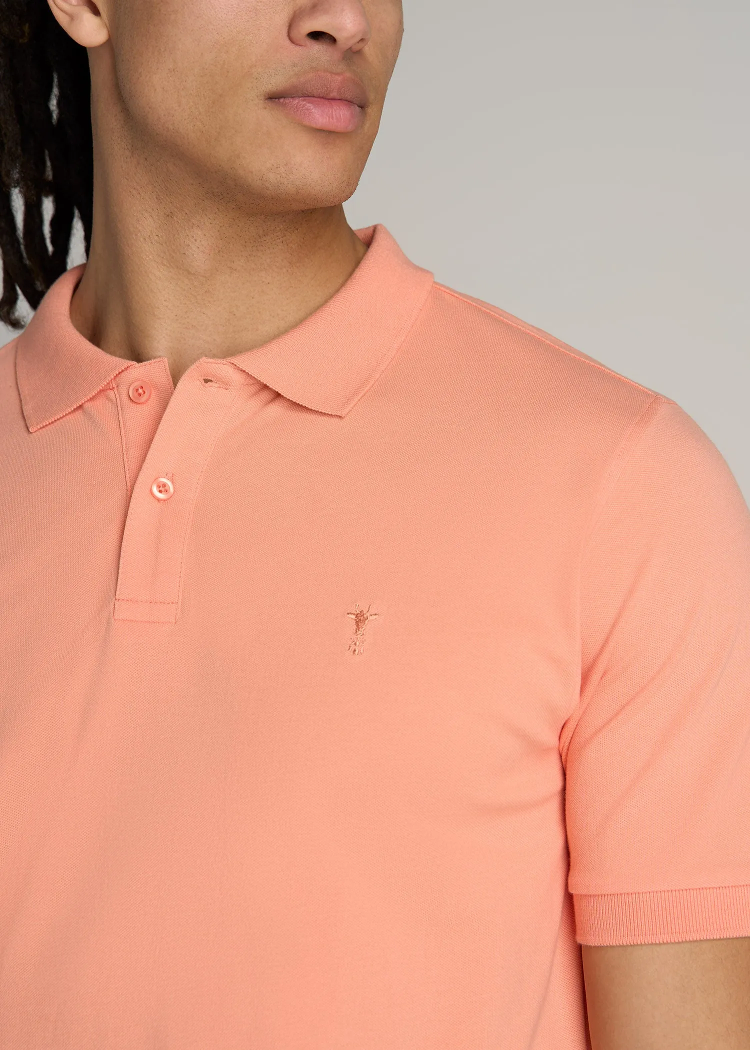 Men's Tall Classic Polo with Embroidered Logo in Apricot Crush sold by American Tall product image thumbnail 2