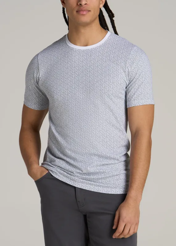 Stretch Pima Cotton Printed Tee for Tall Men in White Mini Floral sold by American Tall