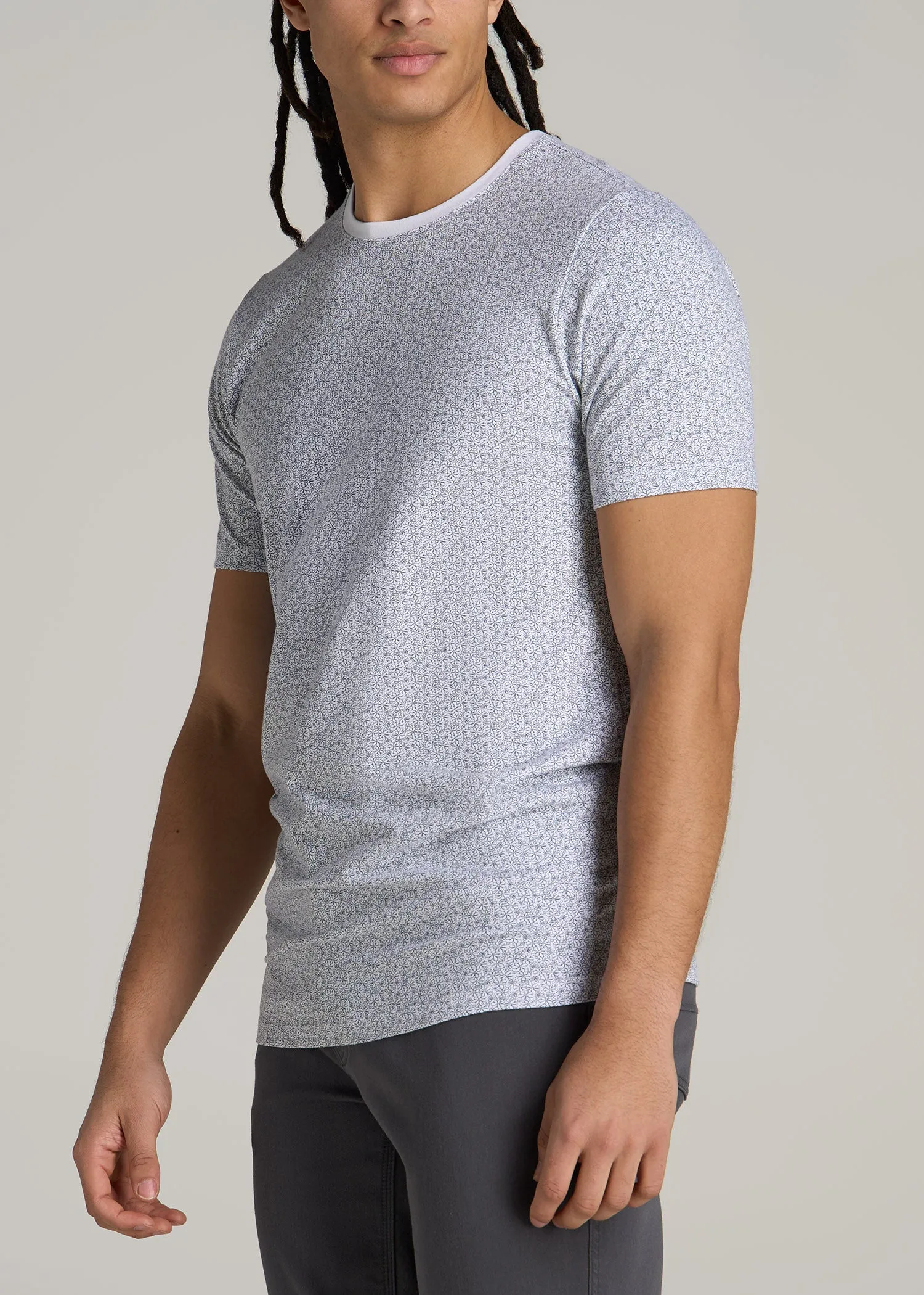 Stretch Pima Cotton Printed Tee for Tall Men in White Mini Floral sold by American Tall product image thumbnail 3