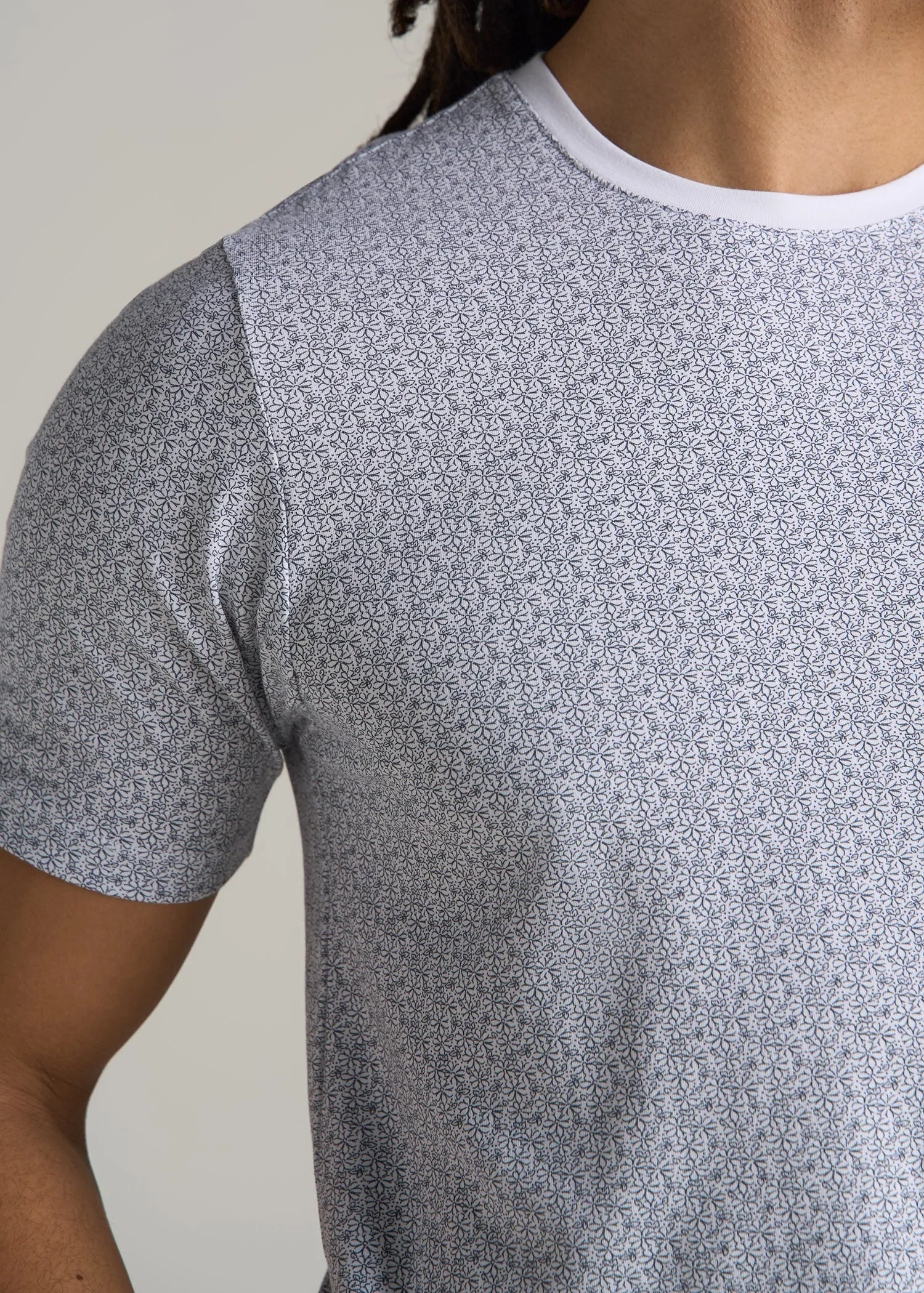 Stretch Pima Cotton Printed Tee for Tall Men in White Mini Floral sold by American Tall product image thumbnail 2