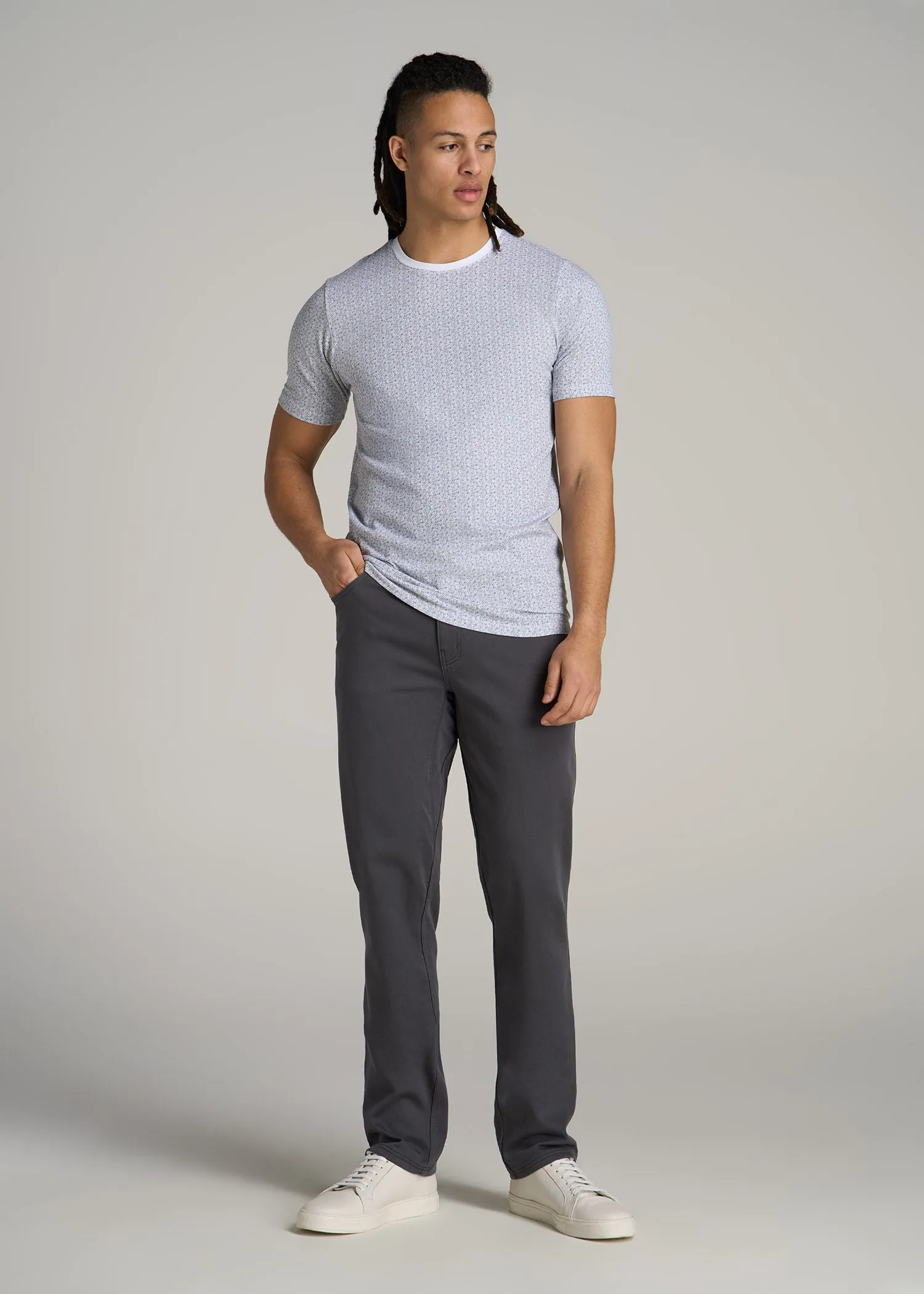 Stretch Pima Cotton Printed Tee for Tall Men in White Mini Floral sold by American Tall product image thumbnail 4