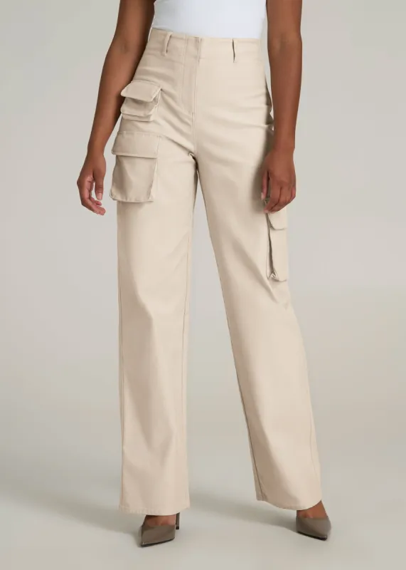 High-Waist Flat Front Cargo Pants for Tall Women in Stone sold by American Tall