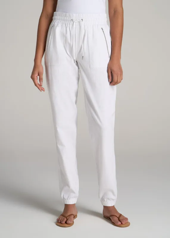 Pull-On Linen Joggers for Tall Women in White sold by American Tall