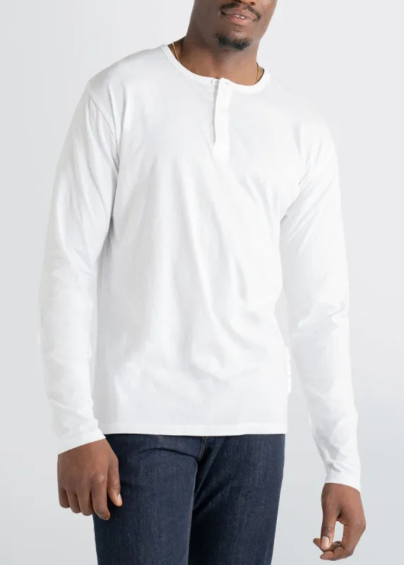 Men's Tall REGULAR-FIT Garment Dyed Long Sleeve Henley in White sold by American Tall