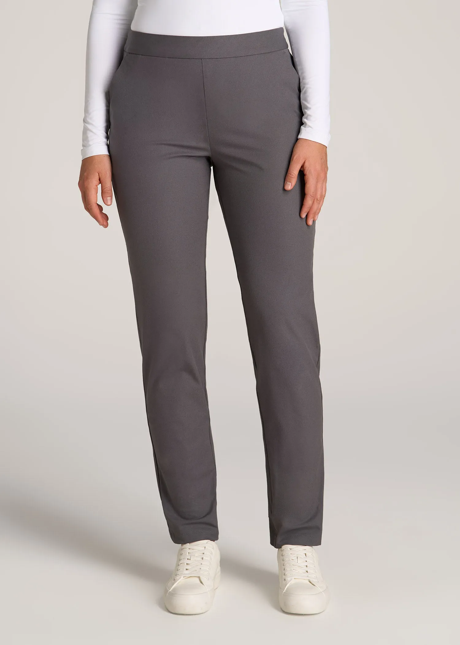Pull-on Traveler Pants 2.0 for Tall Women in Light Ash sold by American Tall
