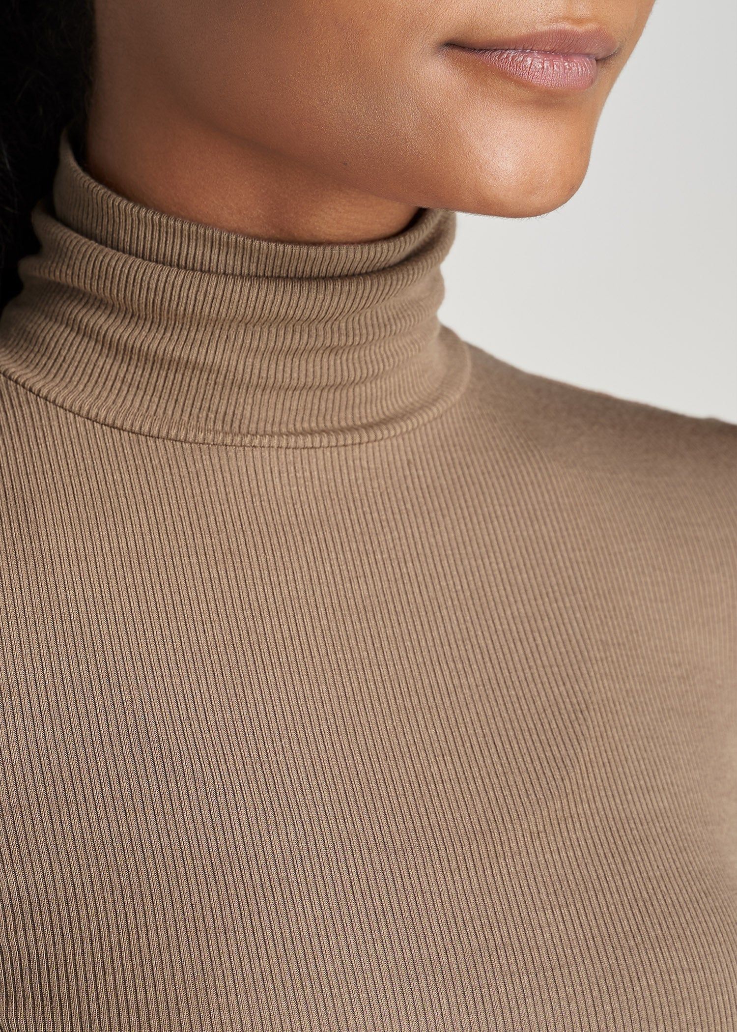 Tall Women's FITTED Long Sleeve Ribbed Turtleneck Tee in Latte sold by American Tall product image thumbnail 2