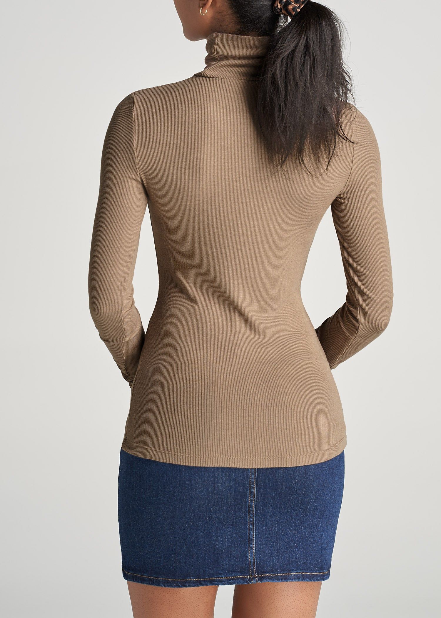 Tall Women's FITTED Long Sleeve Ribbed Turtleneck Tee in Latte sold by American Tall product image thumbnail 5