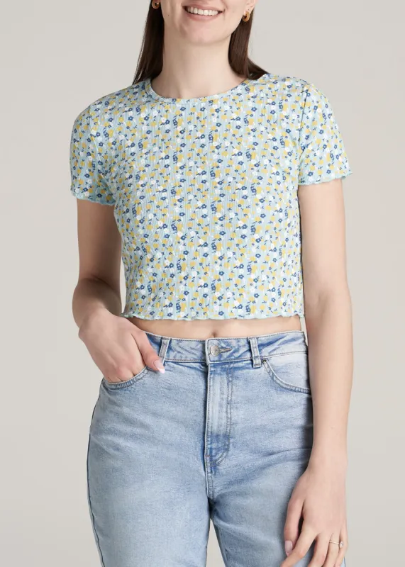 Cropped Waffle Tee for Tall Women in Corydalis Blue Floral sold by American Tall