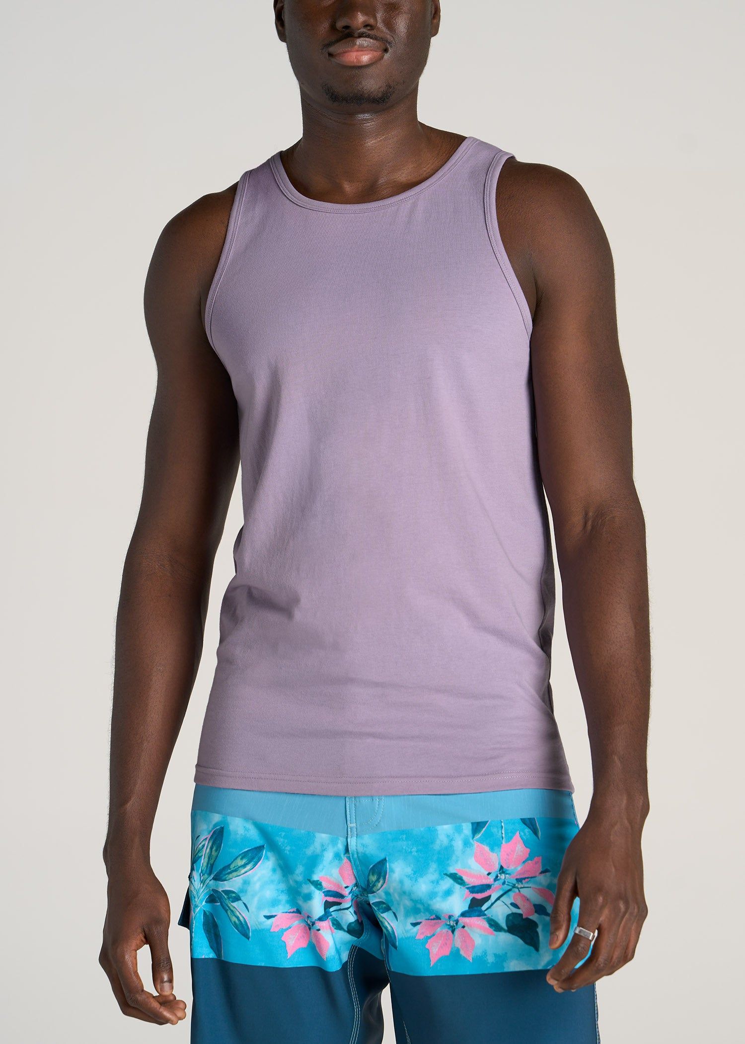 The Essentials: Men's Tall SLIM-FIT Beach Tank Top in Lavender sold by American Tall