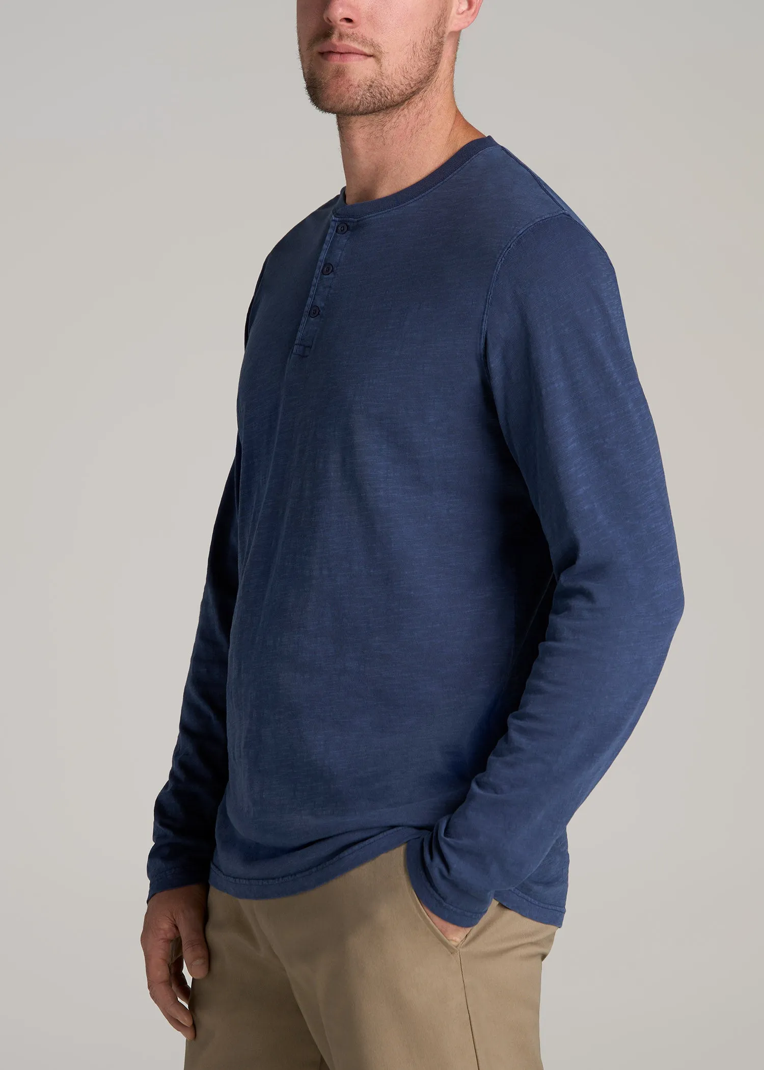 LJ&S Vintage Washed Slub Men's Tall Henley Shirt in Vintage Blue sold by American Tall product image thumbnail 3