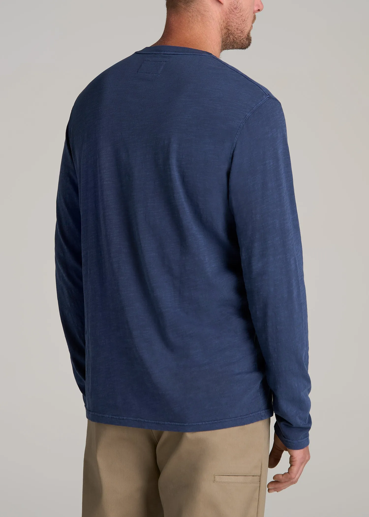 LJ&S Vintage Washed Slub Men's Tall Henley Shirt in Vintage Blue sold by American Tall product image thumbnail 5