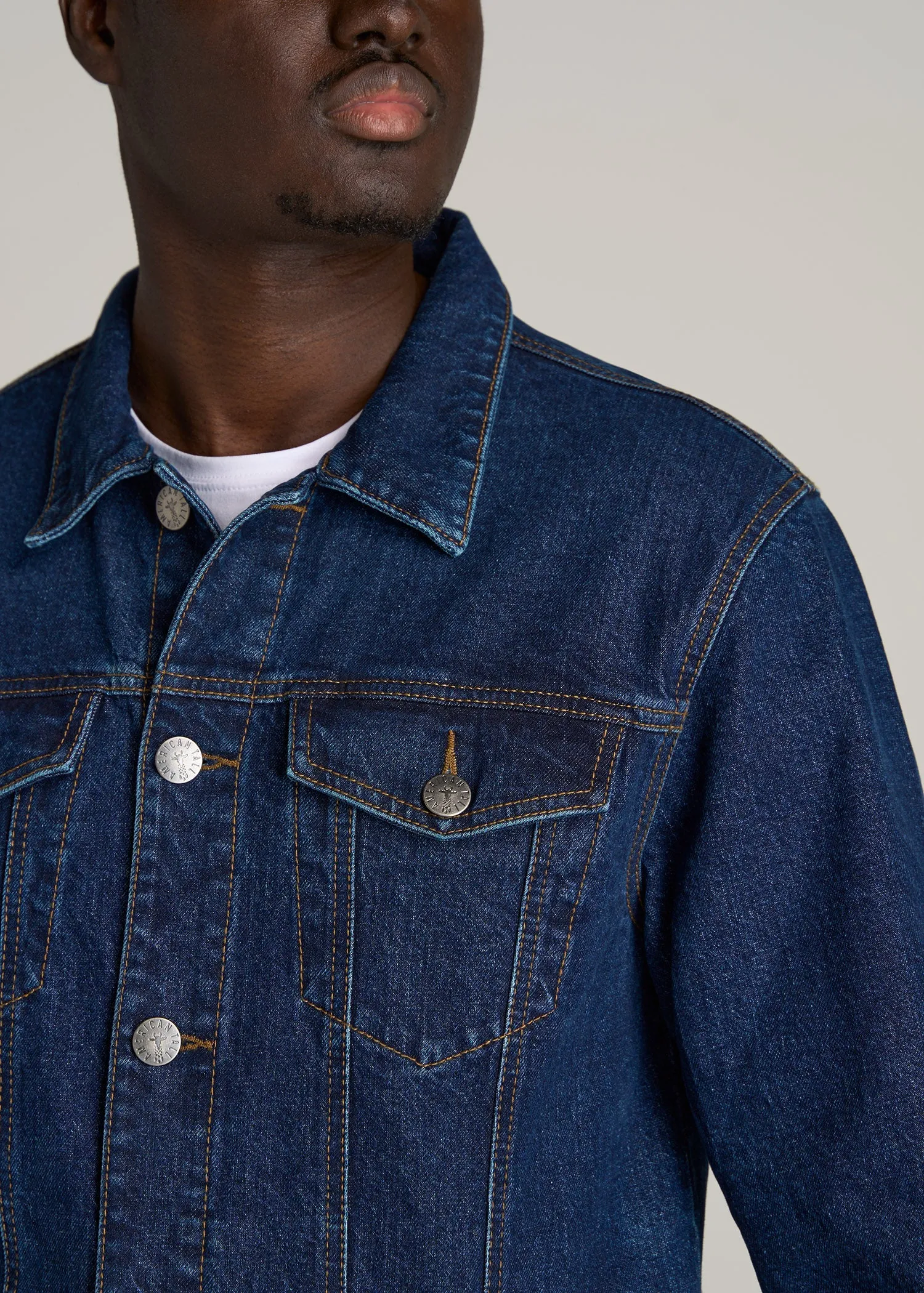 Denim Trucker Jacket for Tall Men in Mid Ocean Blue sold by American Tall product image thumbnail 2