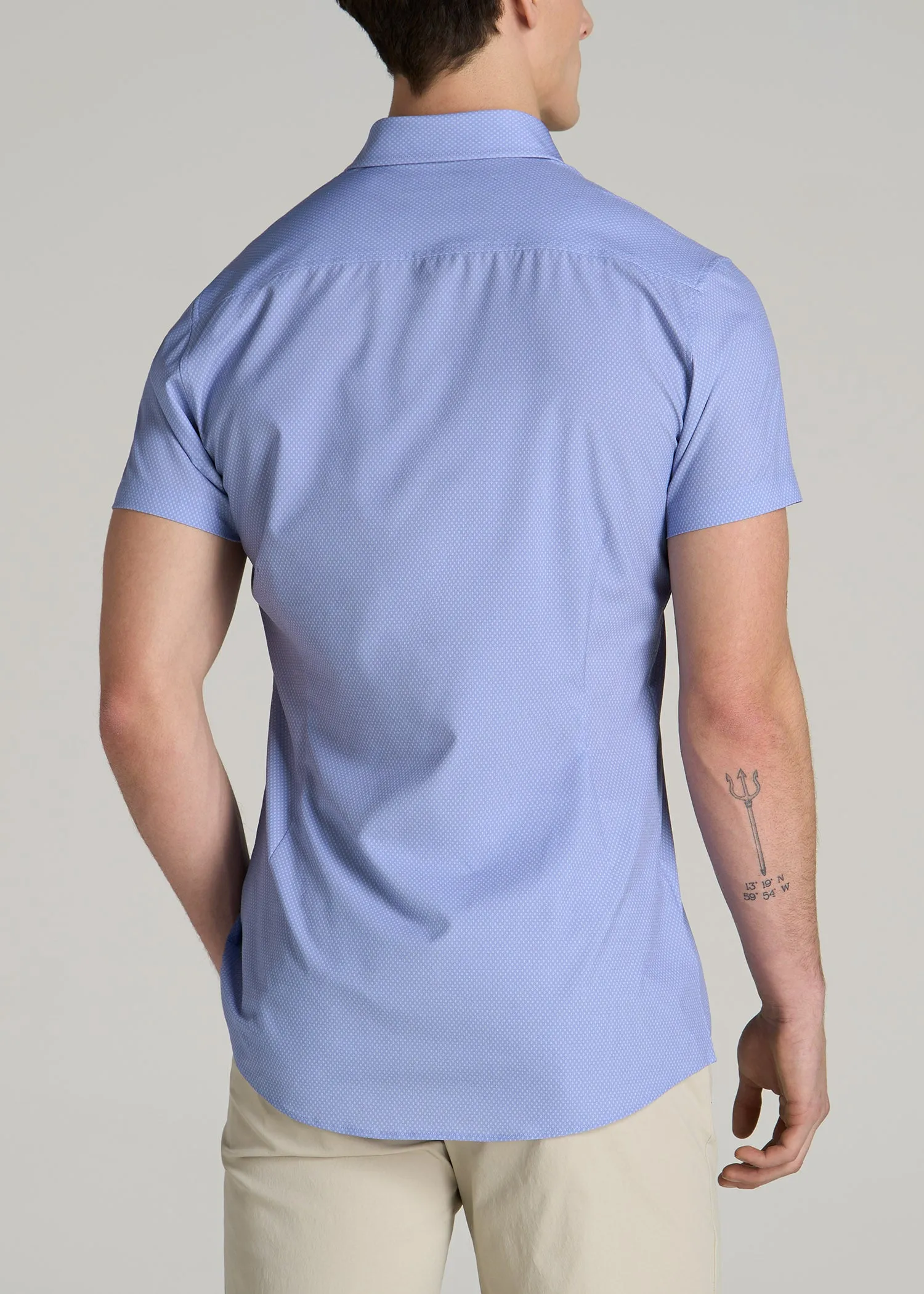 Short Sleeve Traveler Stretch Button Shirt for Tall Men in Blue Diamond Print sold by American Tall product image thumbnail 5