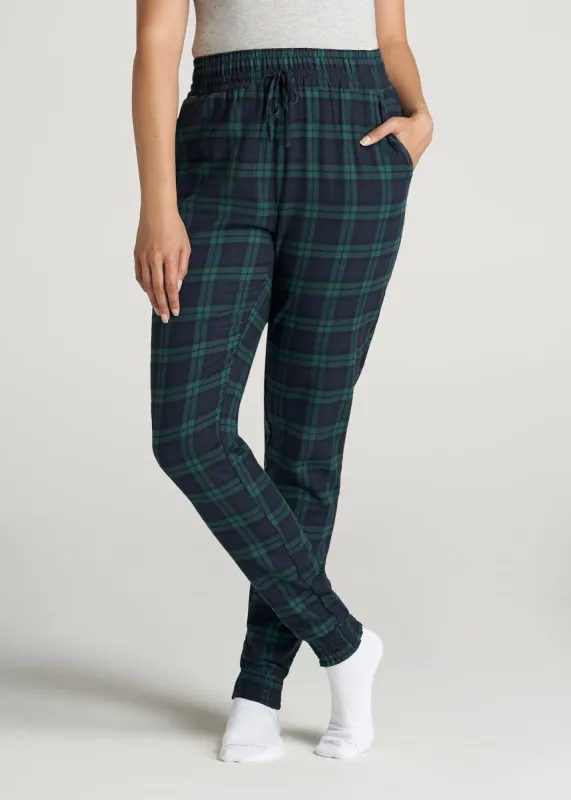 Flannel Women's Tall Pajama Pants in Green & Cobalt Plaid sold by American Tall