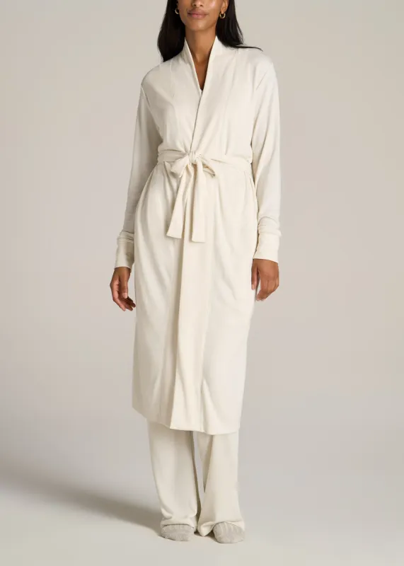 Waffle Lounge Robe for Tall Women in White Alyssum sold by American Tall