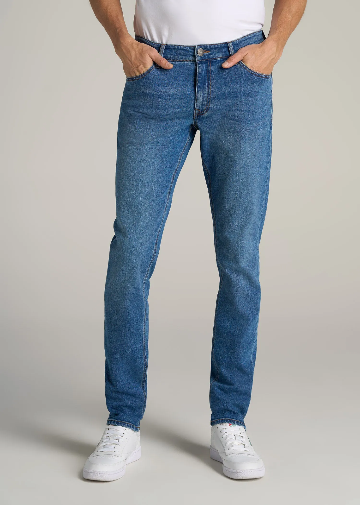 Carman TAPERED Jeans for Tall Men in Classic Mid Blue sold by American Tall