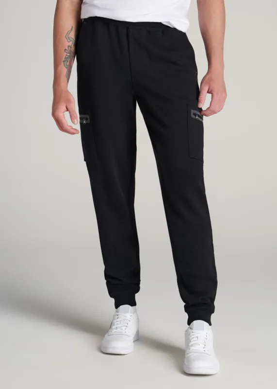 Tech Motion Fleece Cargo Joggers for Tall Men in Black sold by American Tall