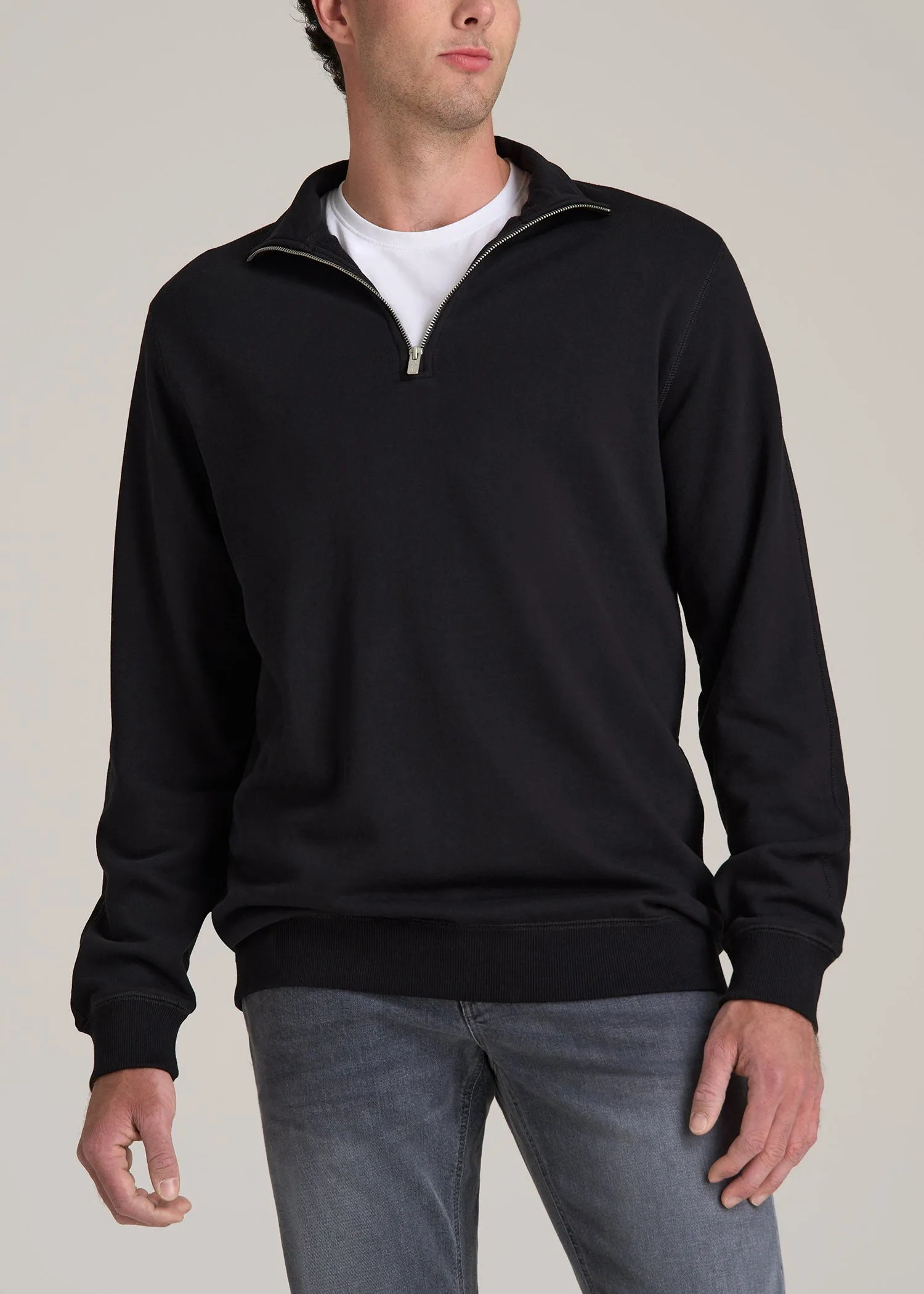Wearever 2.0 French Terry Quarter-Zip Sweatshirt for Tall Men in Black sold by American Tall
