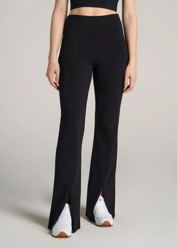 High Rise Split Flare Cotton Leggings for Tall Women in Black sold by American Tall